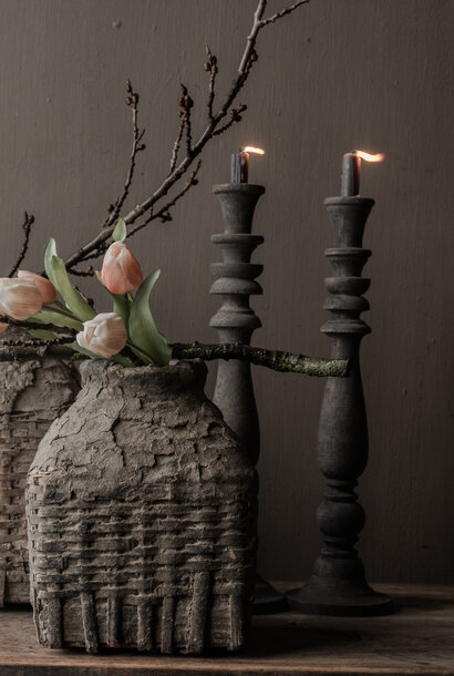 Unique old clay basket/jug