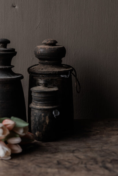 Original Old wooden Nepalese Jar / Pot with lid HOFFZ
