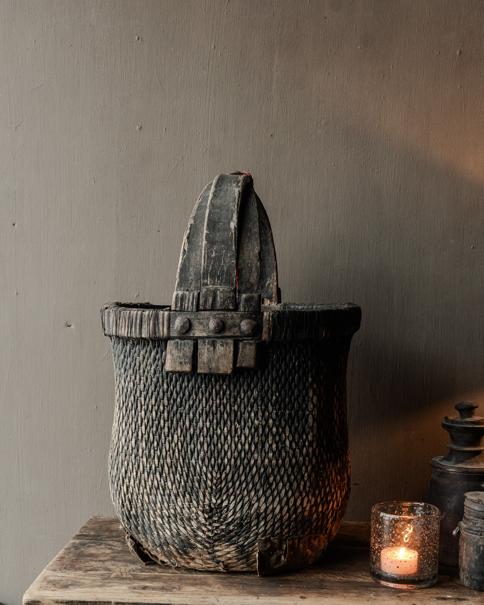 Oude Authentieke Wicker mand-3