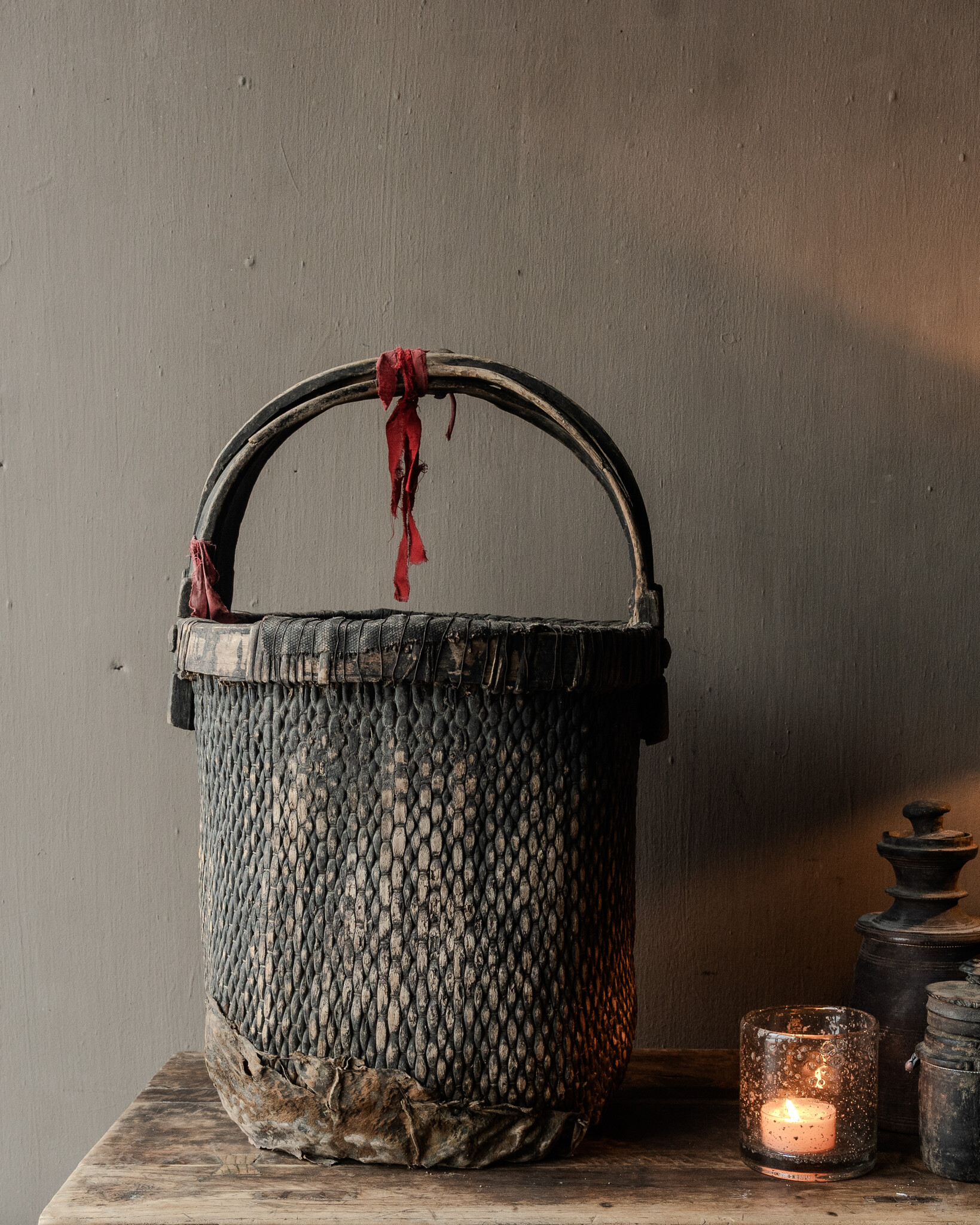 Oude Authentieke Wicker mand-5