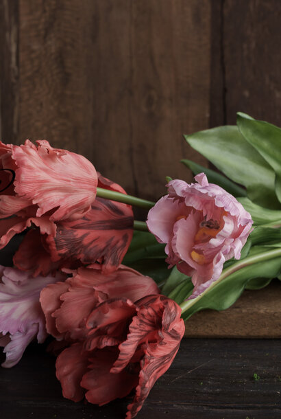 Artificial tulip parrot mix orange salmon and pink 51cm