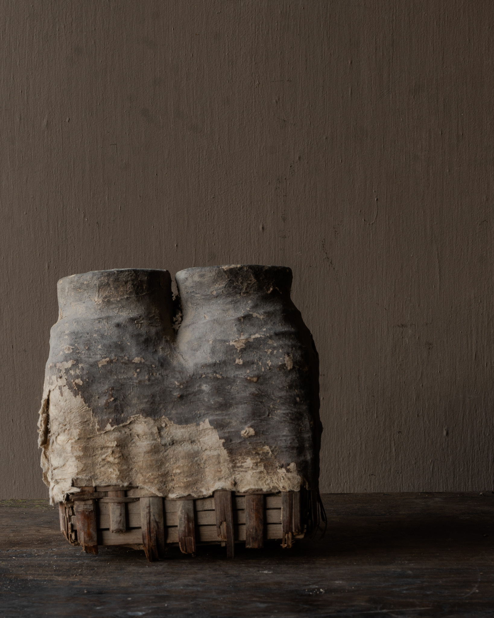 Dubbele antieke Rieten Nepalese Leem Kruik-4