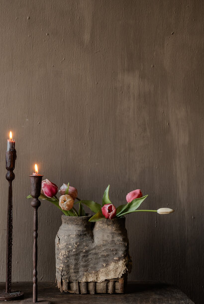 Dubbele antieke Rieten Nepalese Leem Kruik