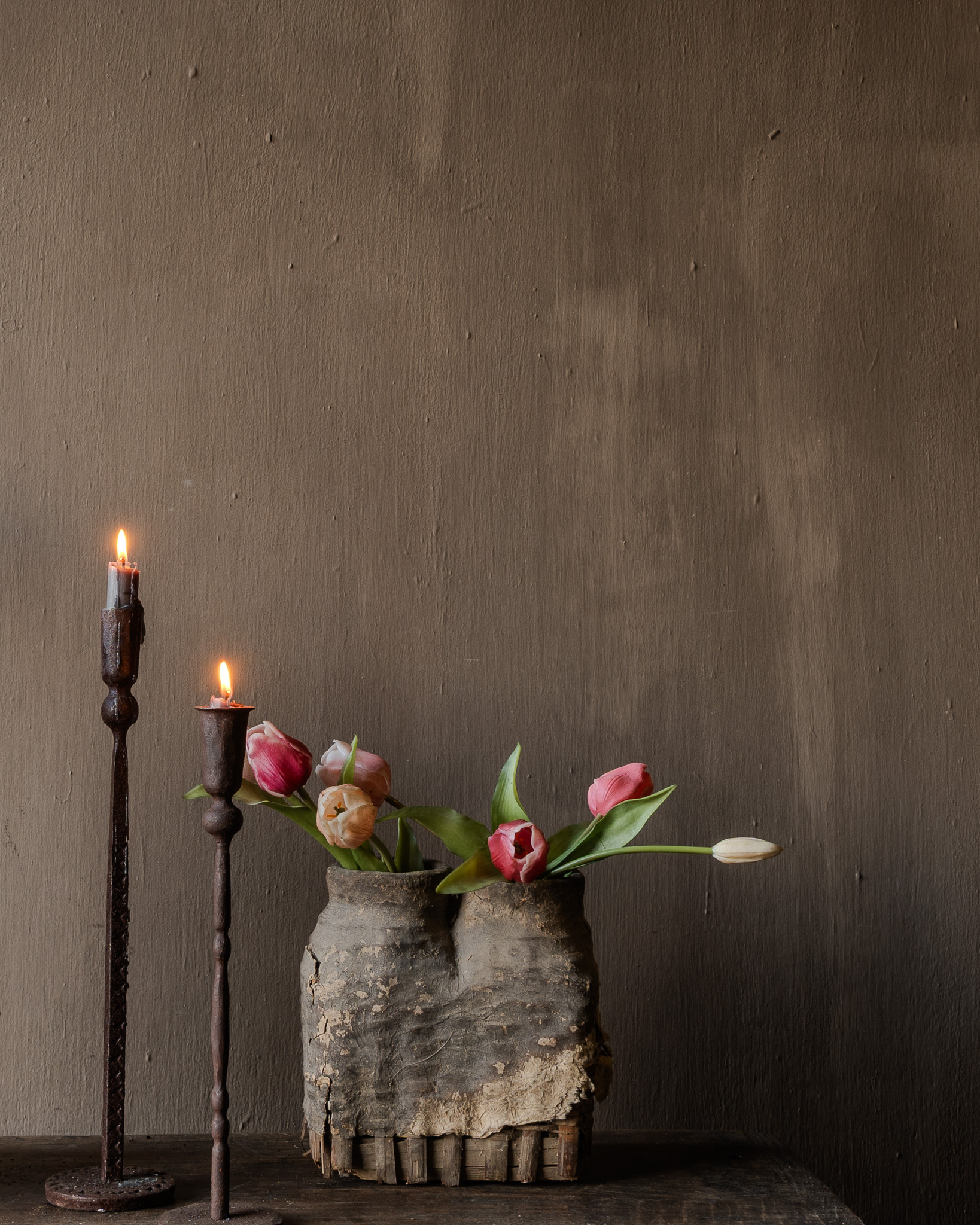 Dubbele antieke Rieten Nepalese Leem Kruik-1