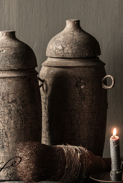 Nepalese old wooden pot, jar with lid