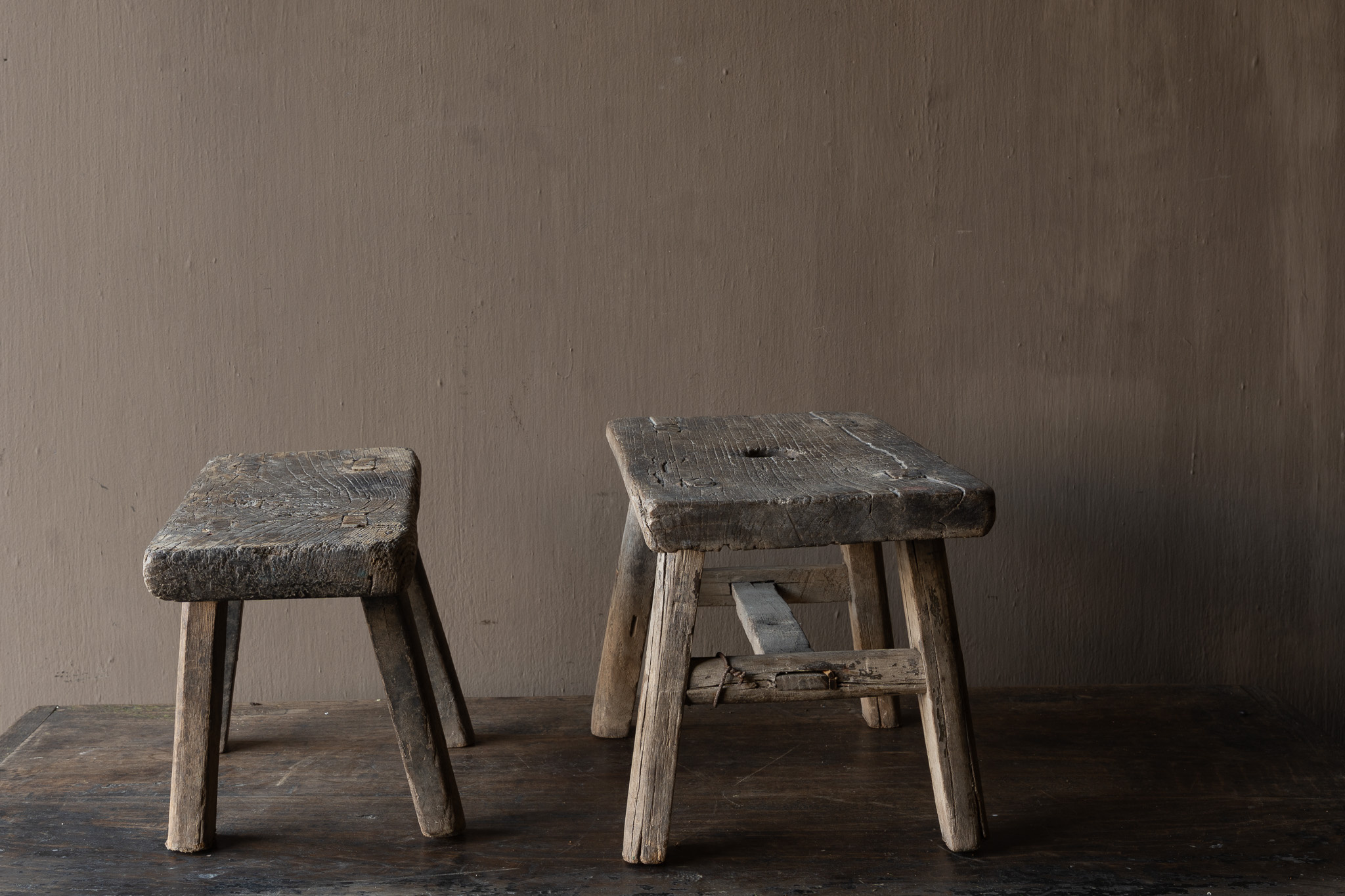 Authentiek Elmwood Houten mini Krukje-4