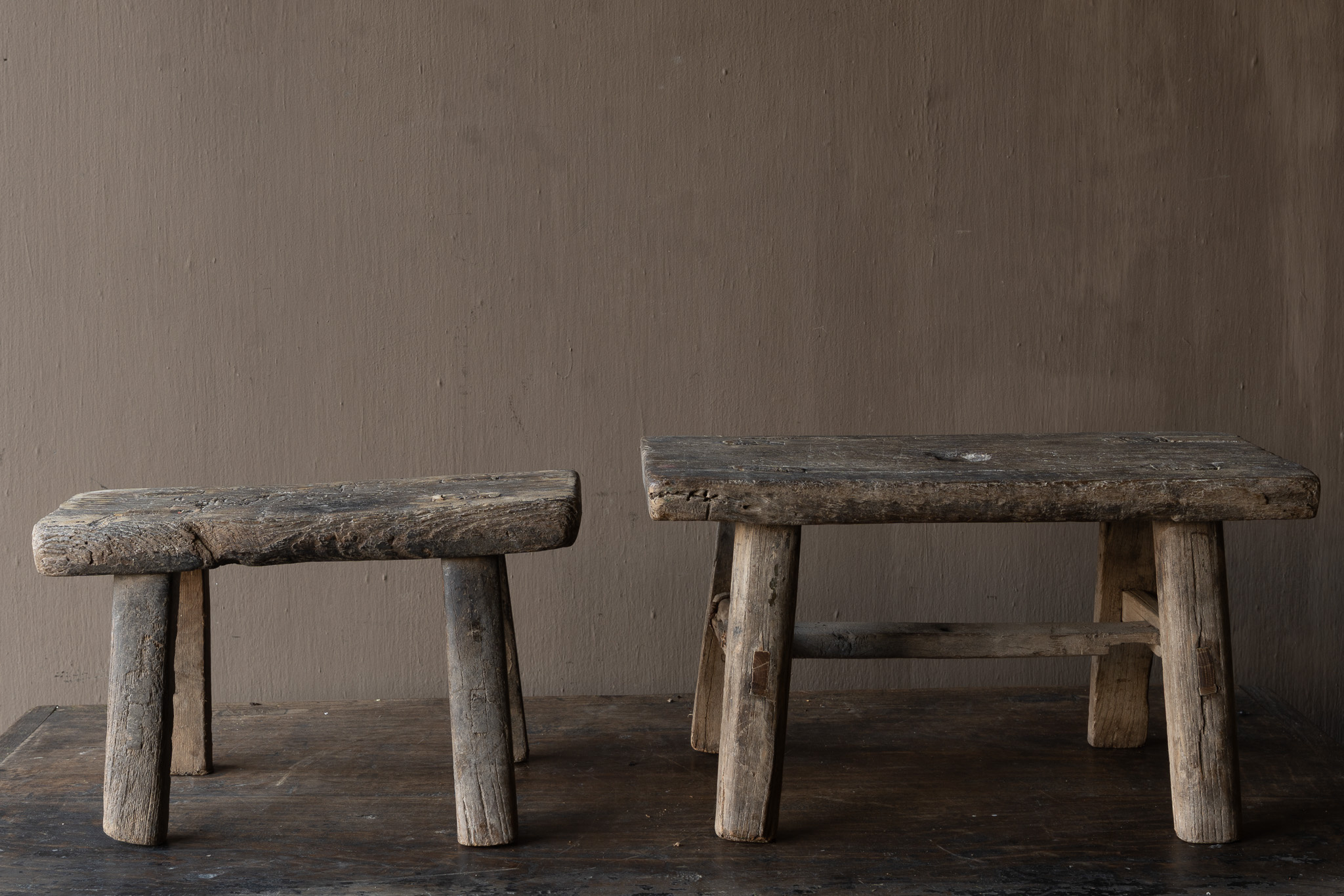 Authentiek Elmwood Houten mini Krukje-6