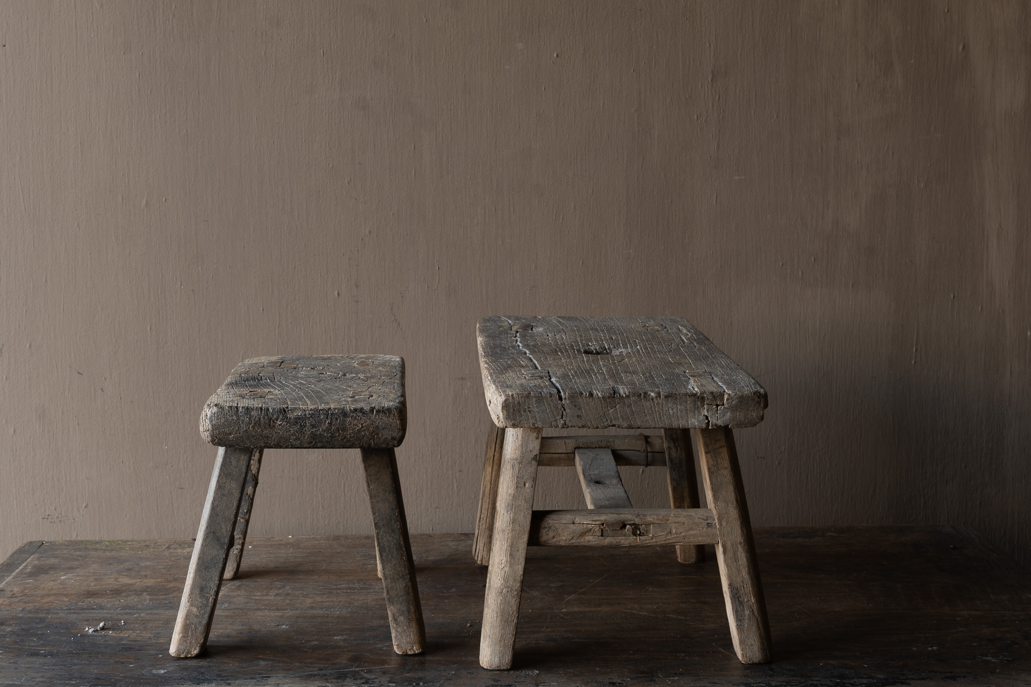 Authentiek Elmwood Houten mini Krukje-7