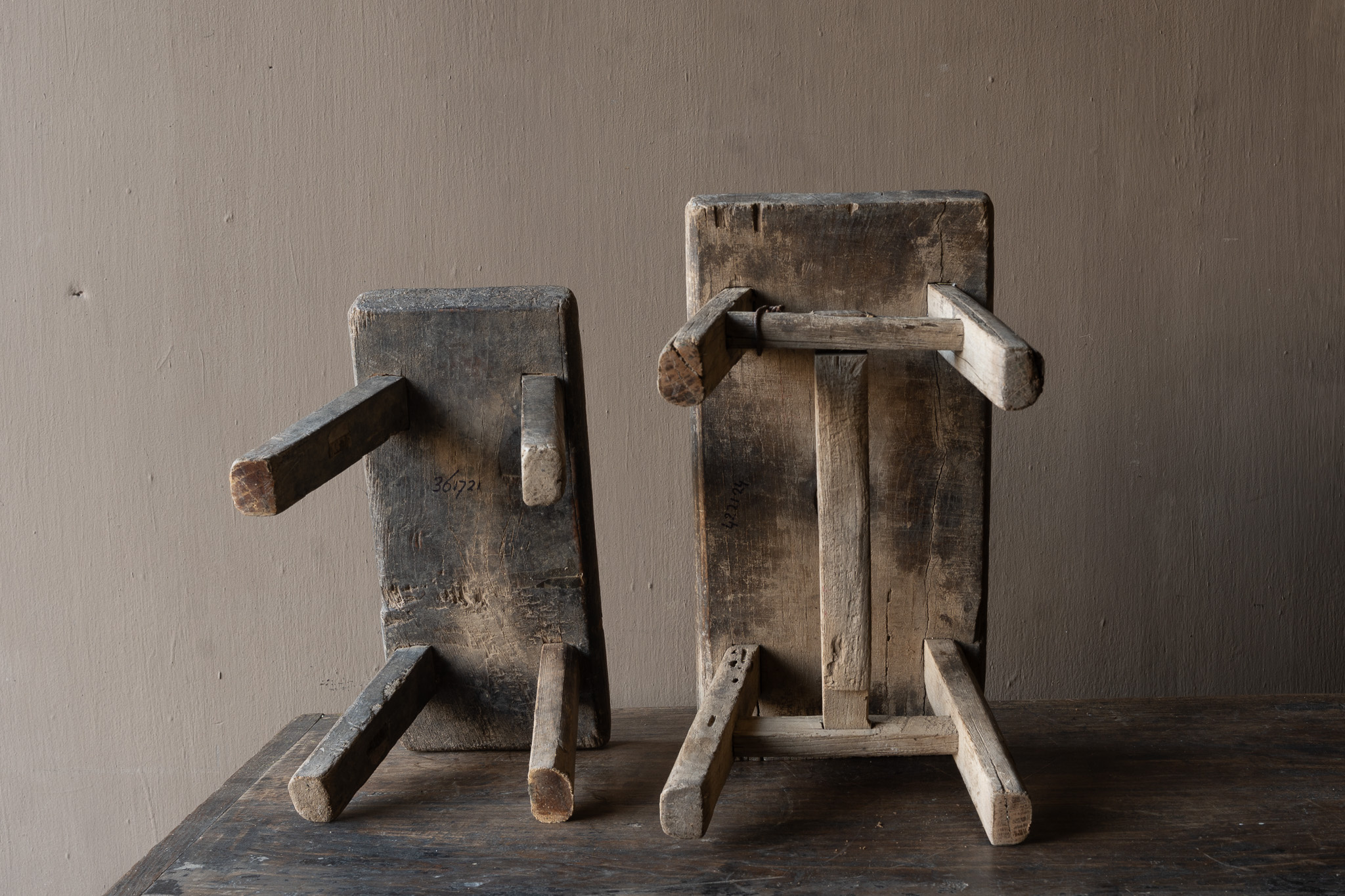 Authentiek Elmwood Houten mini Krukje-8