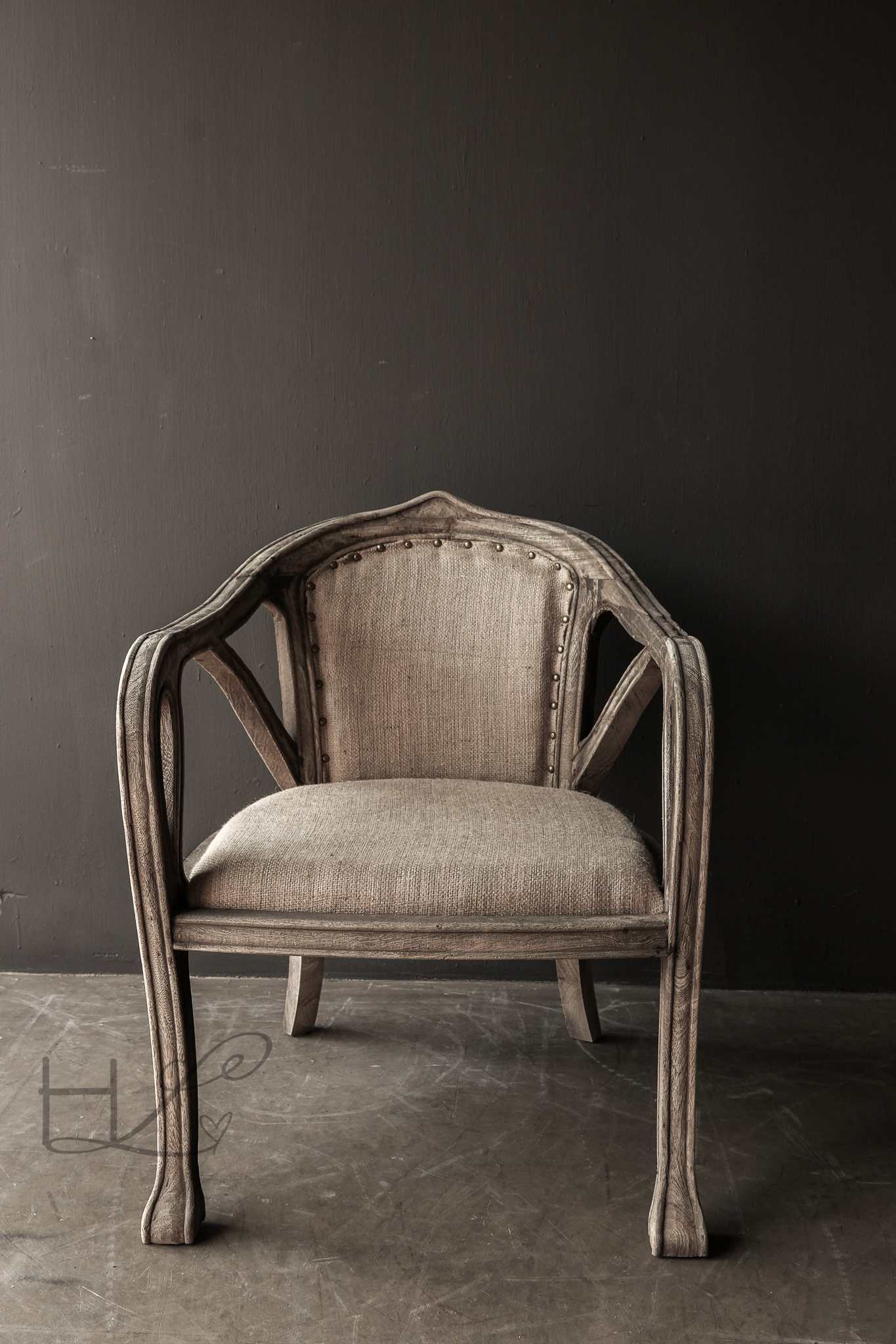 Sturdy sandblasted wooden country armchair-2