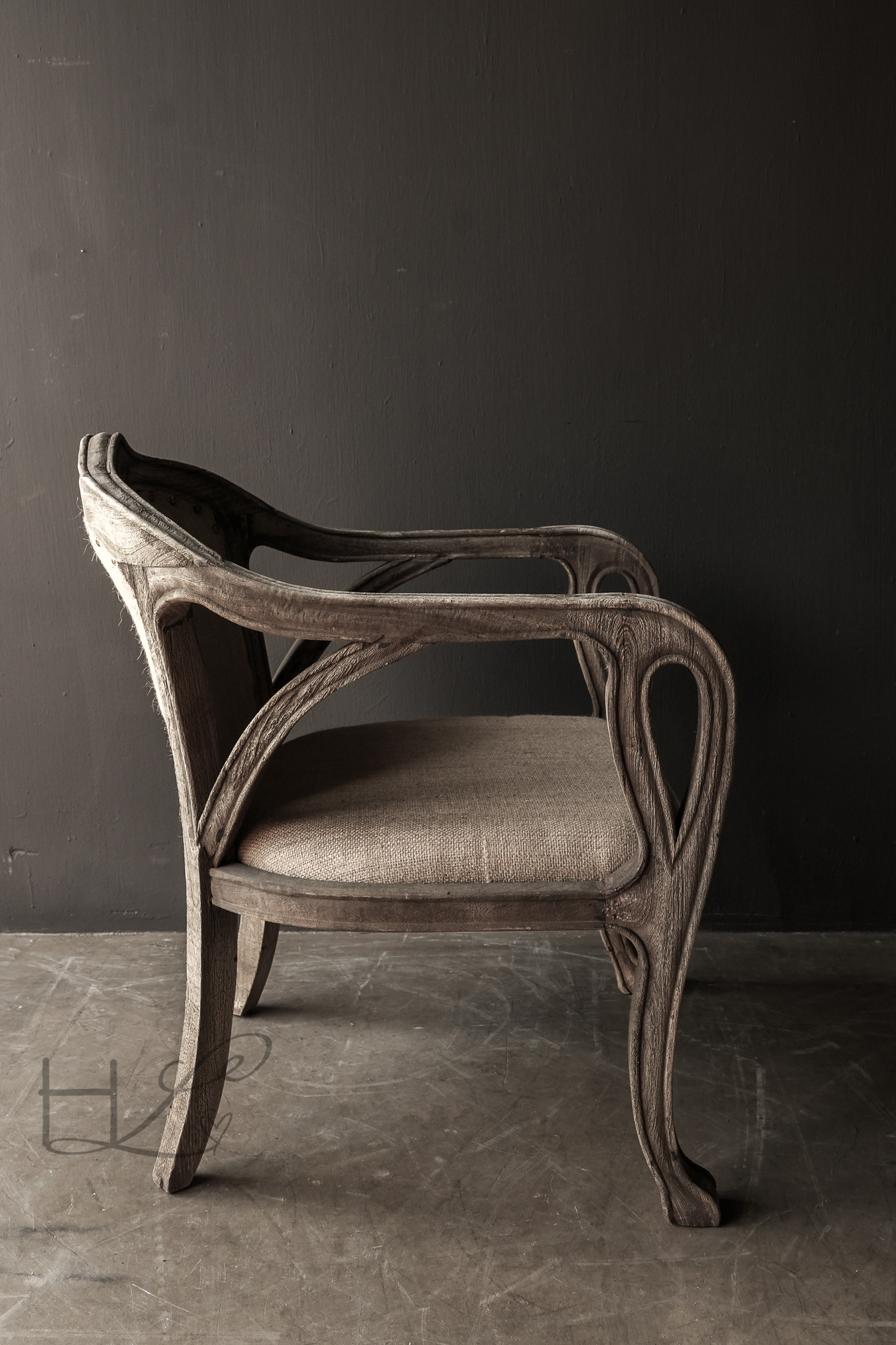 Sturdy sandblasted wooden country armchair-5