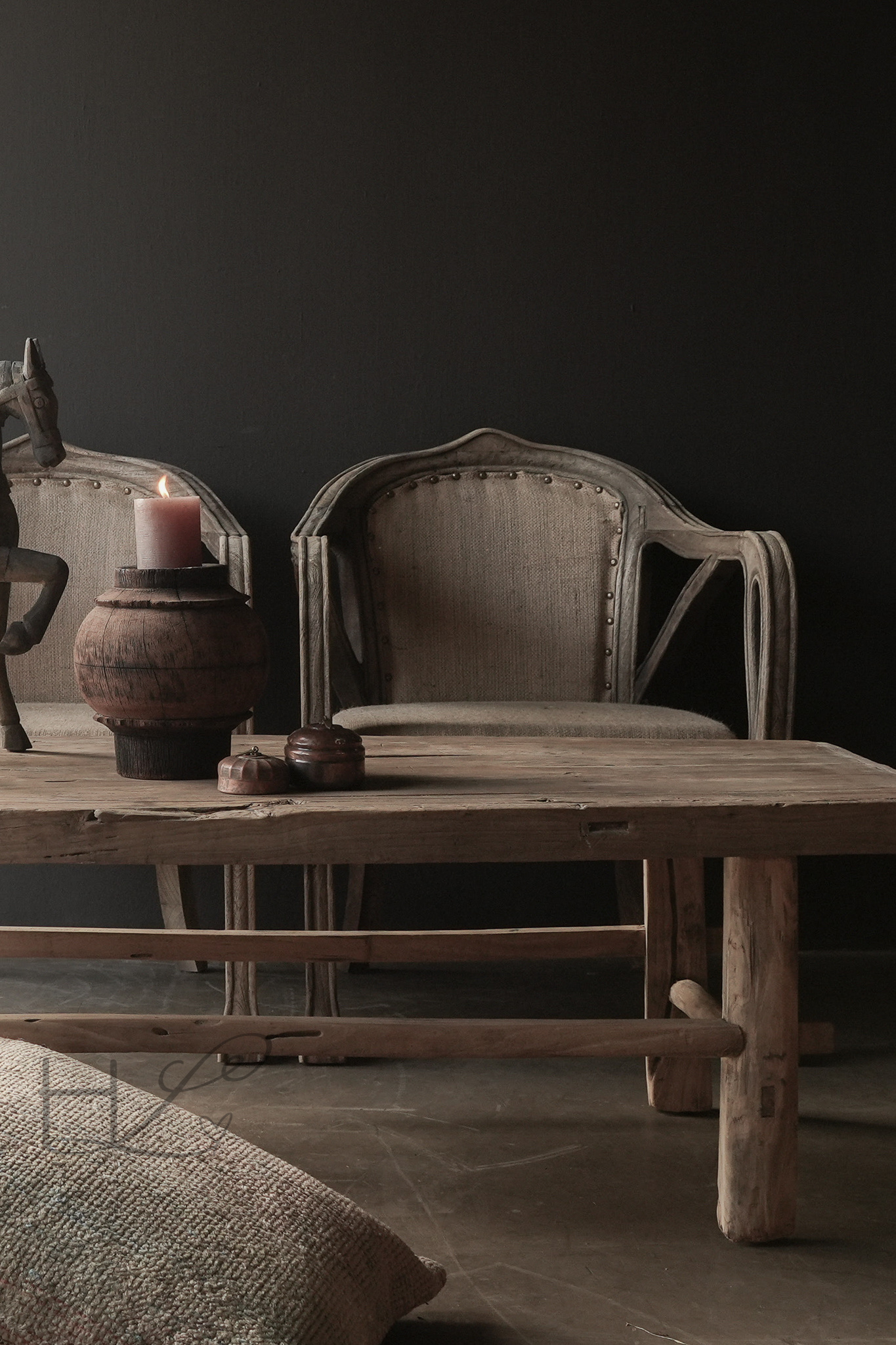 Sturdy sandblasted wooden country armchair-6