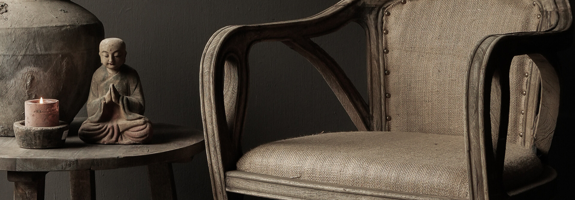 Sturdy sandblasted wooden country armchair