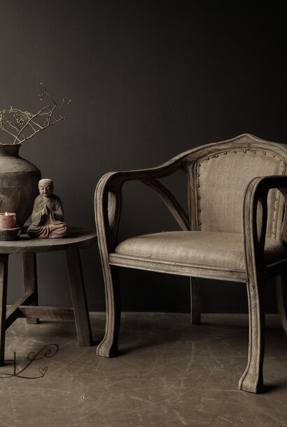 Sturdy sandblasted wooden country armchair