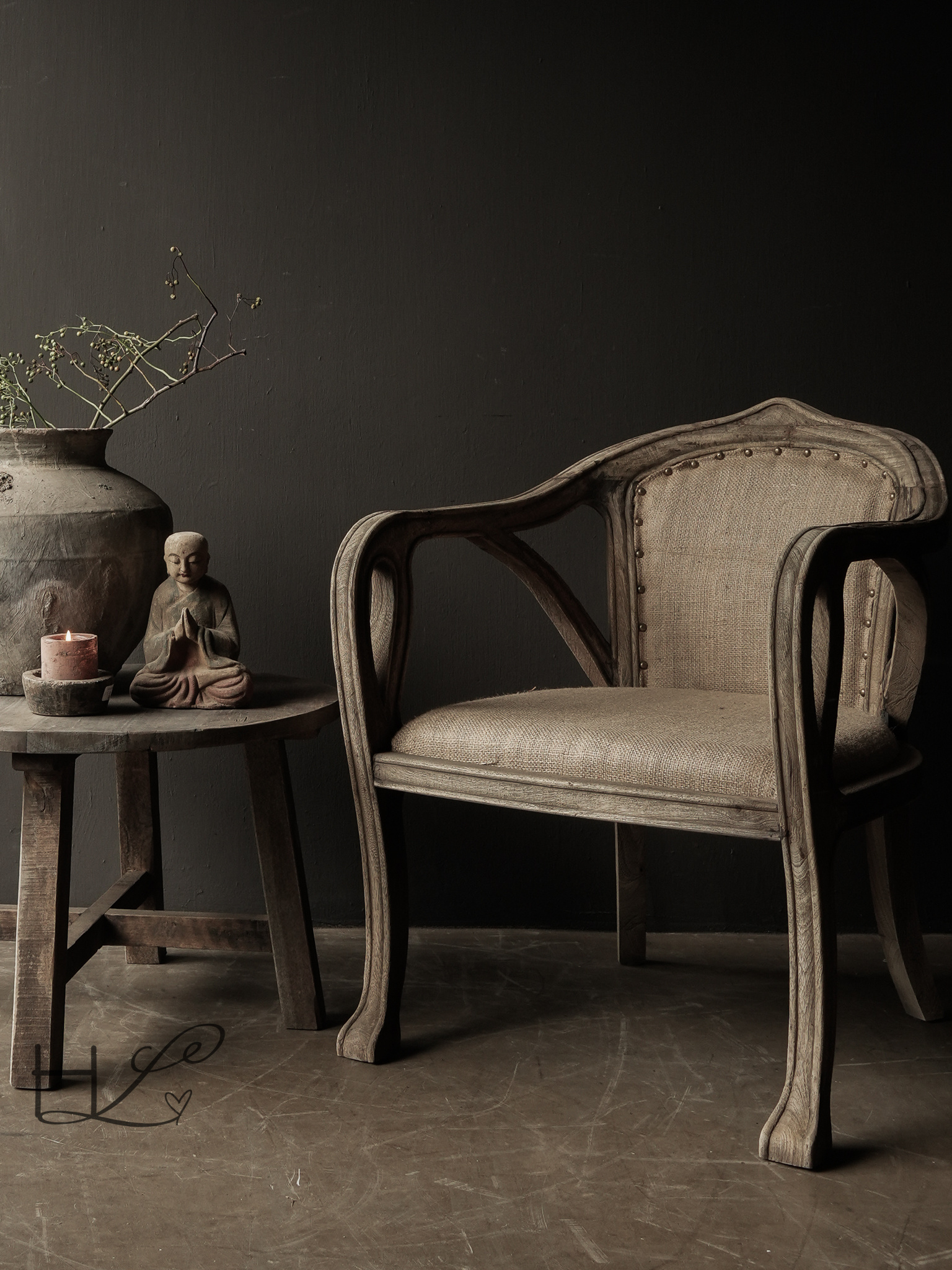 Sturdy sandblasted wooden country armchair-1