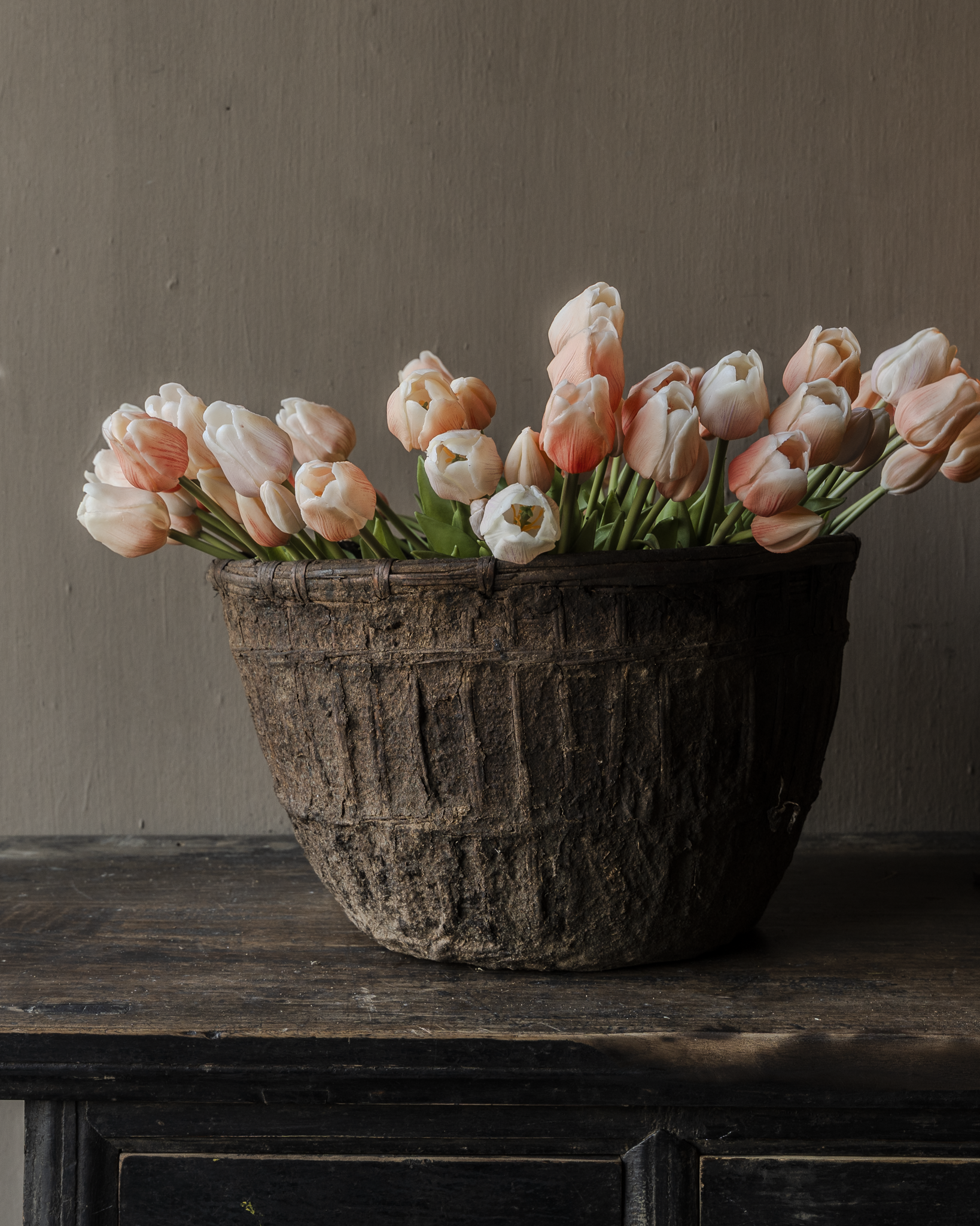 Origineel vintage ratan rieten leem mand-2