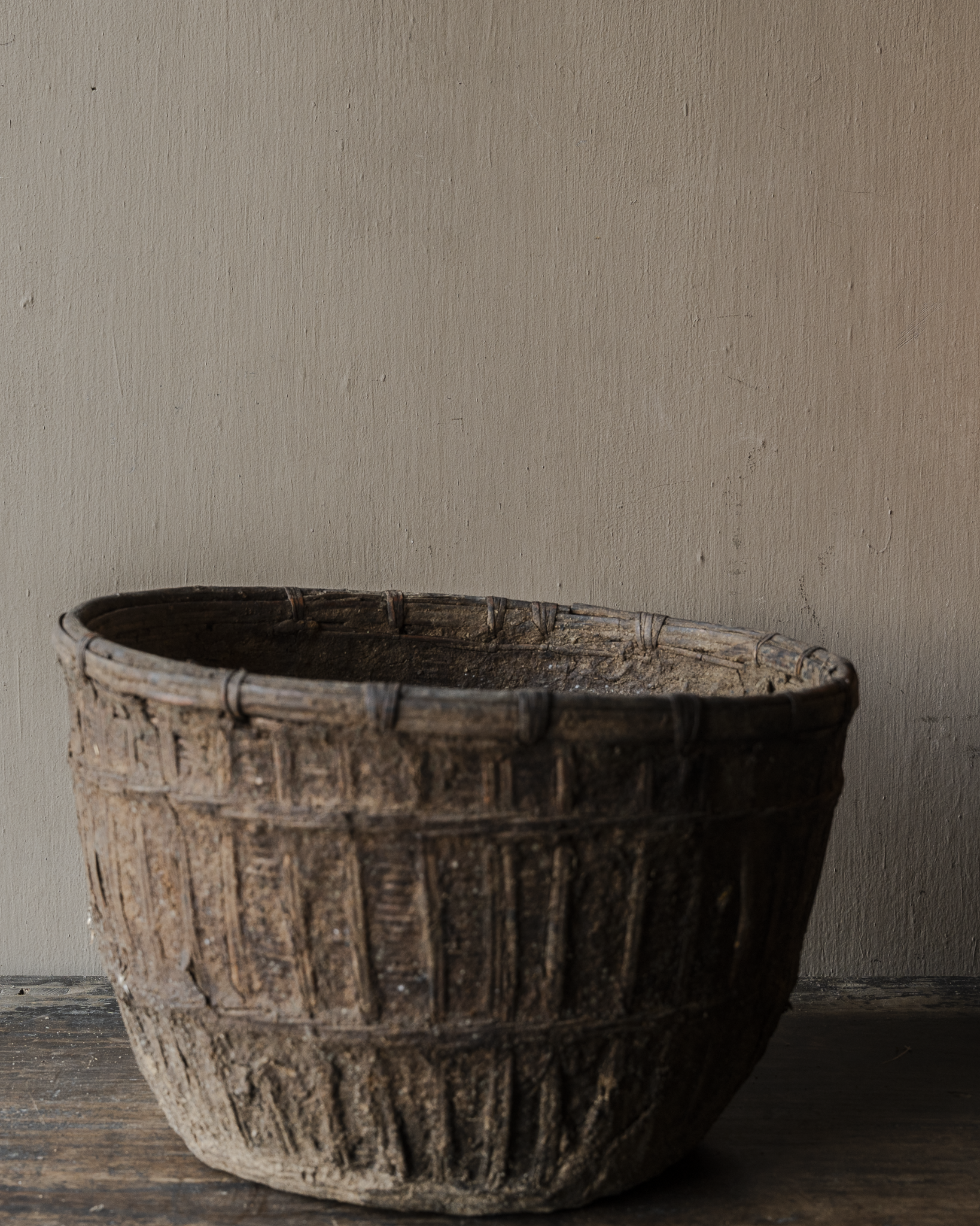 Origineel vintage ratan rieten leem mand-4