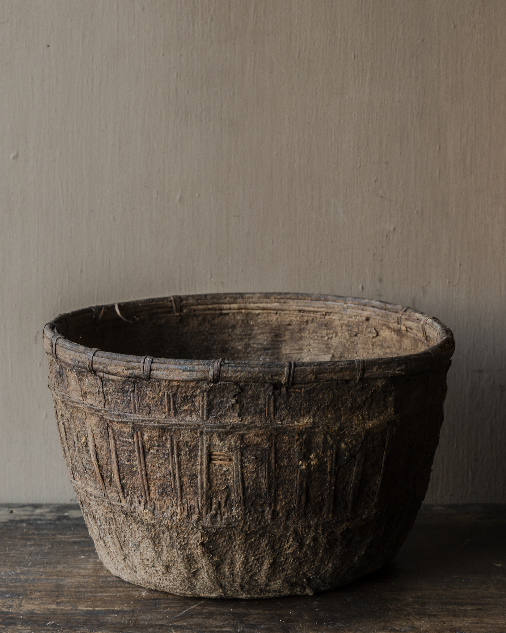 Origineel vintage ratan rieten leem mand-5