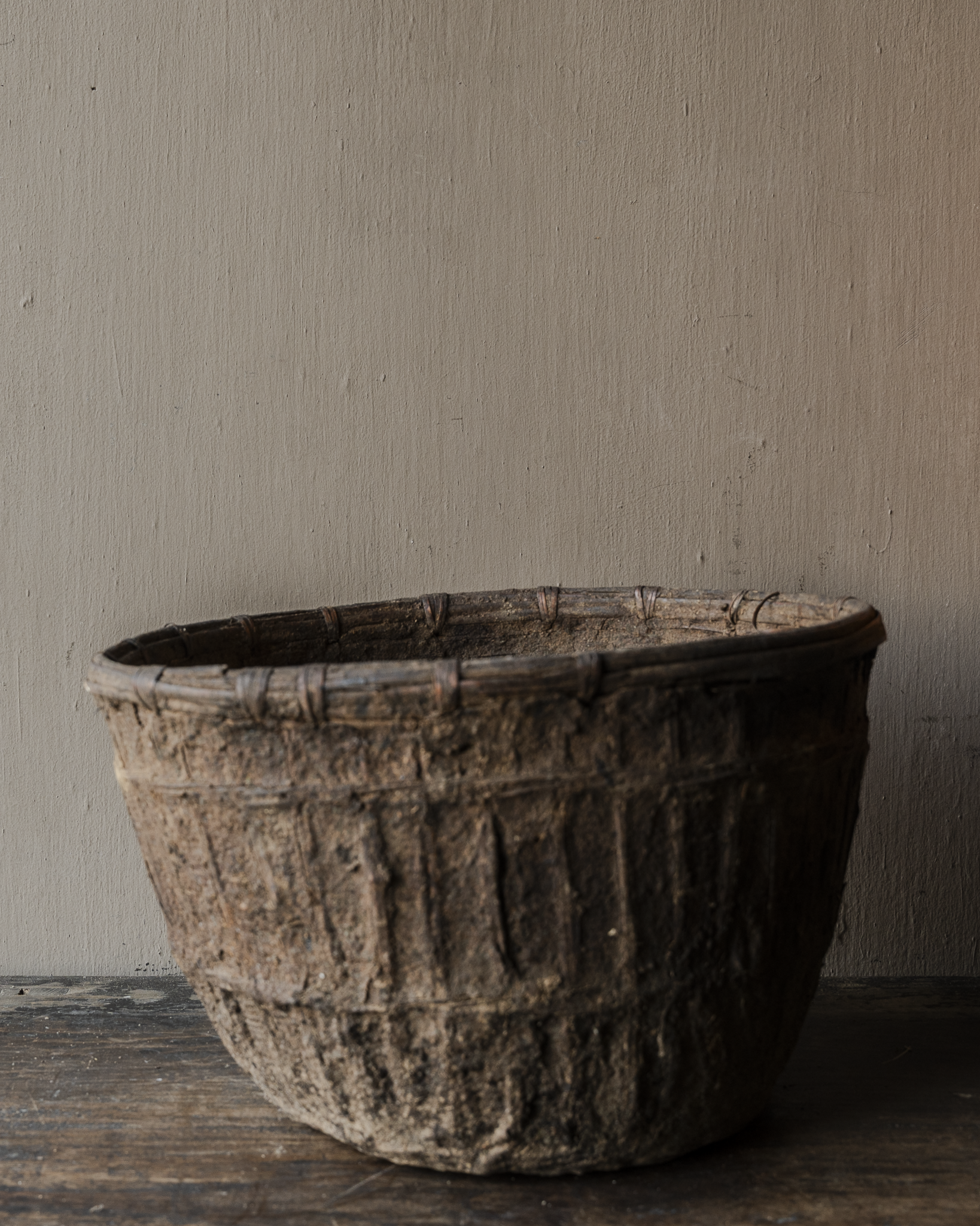 Origineel vintage ratan rieten leem mand-6