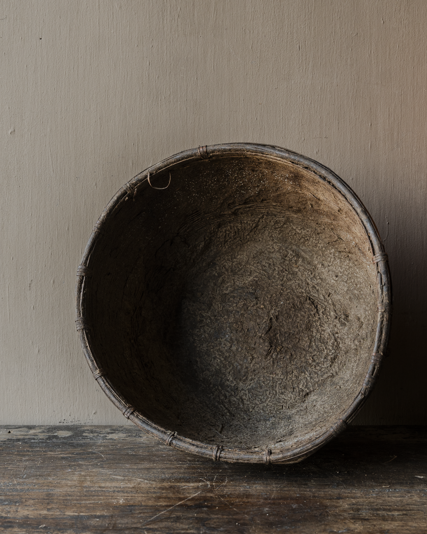 Origineel vintage ratan rieten leem mand-7