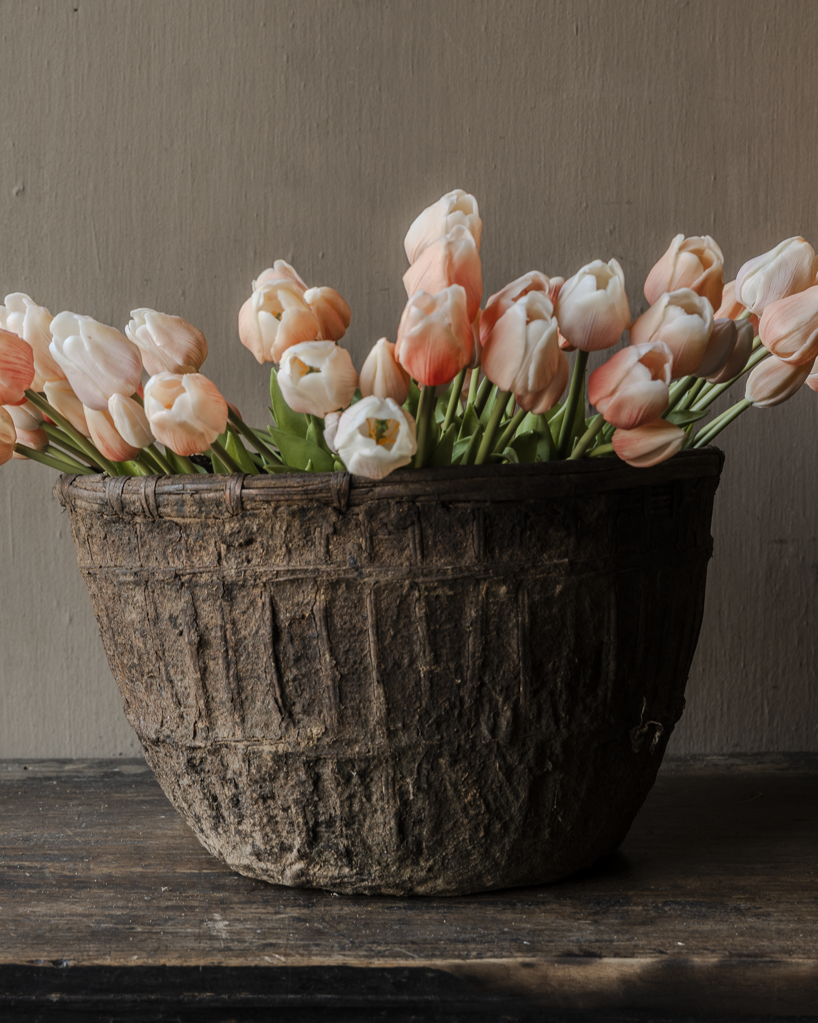 Origineel vintage ratan rieten leem mand-8