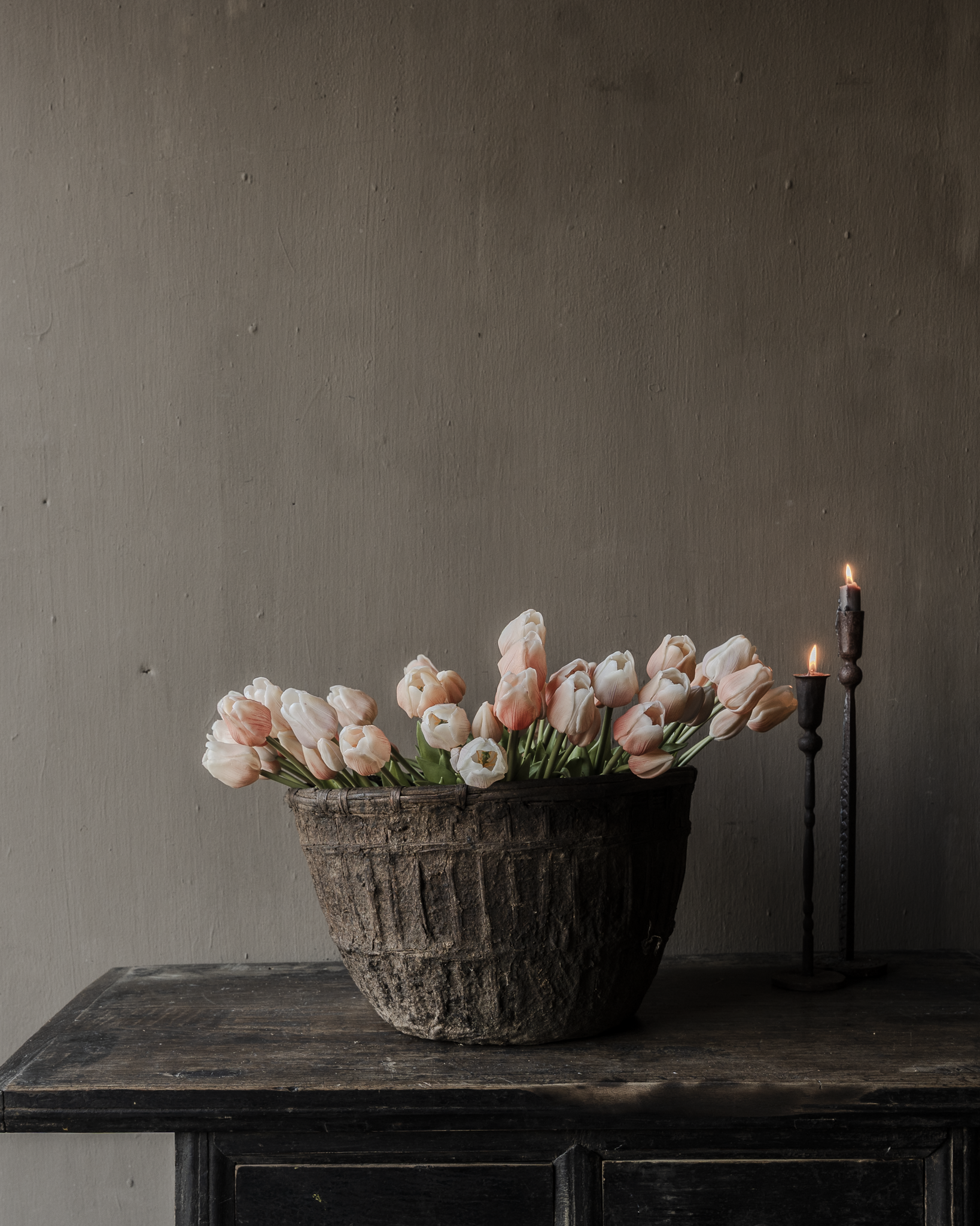 Origineel vintage ratan rieten leem mand-1