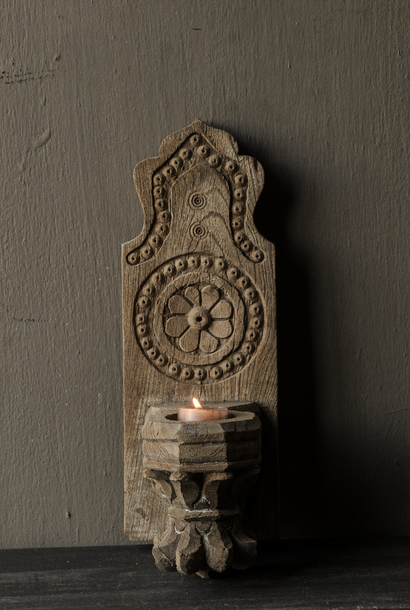 Unique wooden wall candlestick – hand-carved India
