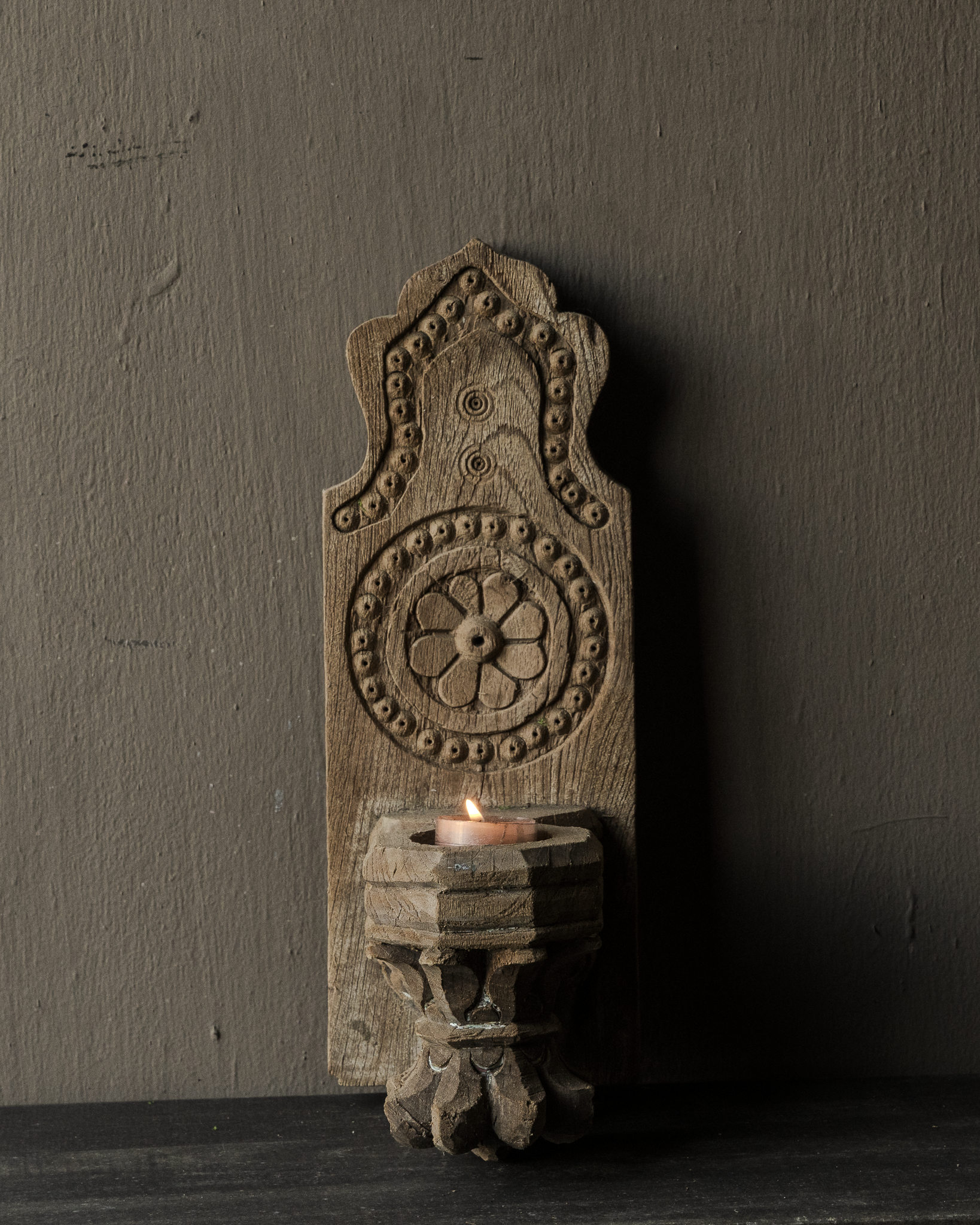 Unique wooden wall candlestick – hand-carved India-1