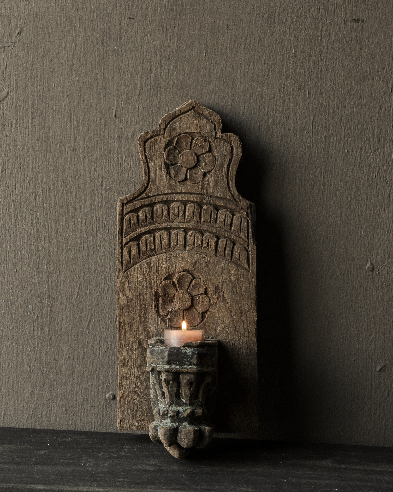 Unique wooden wall candlestick – hand-carved India-2
