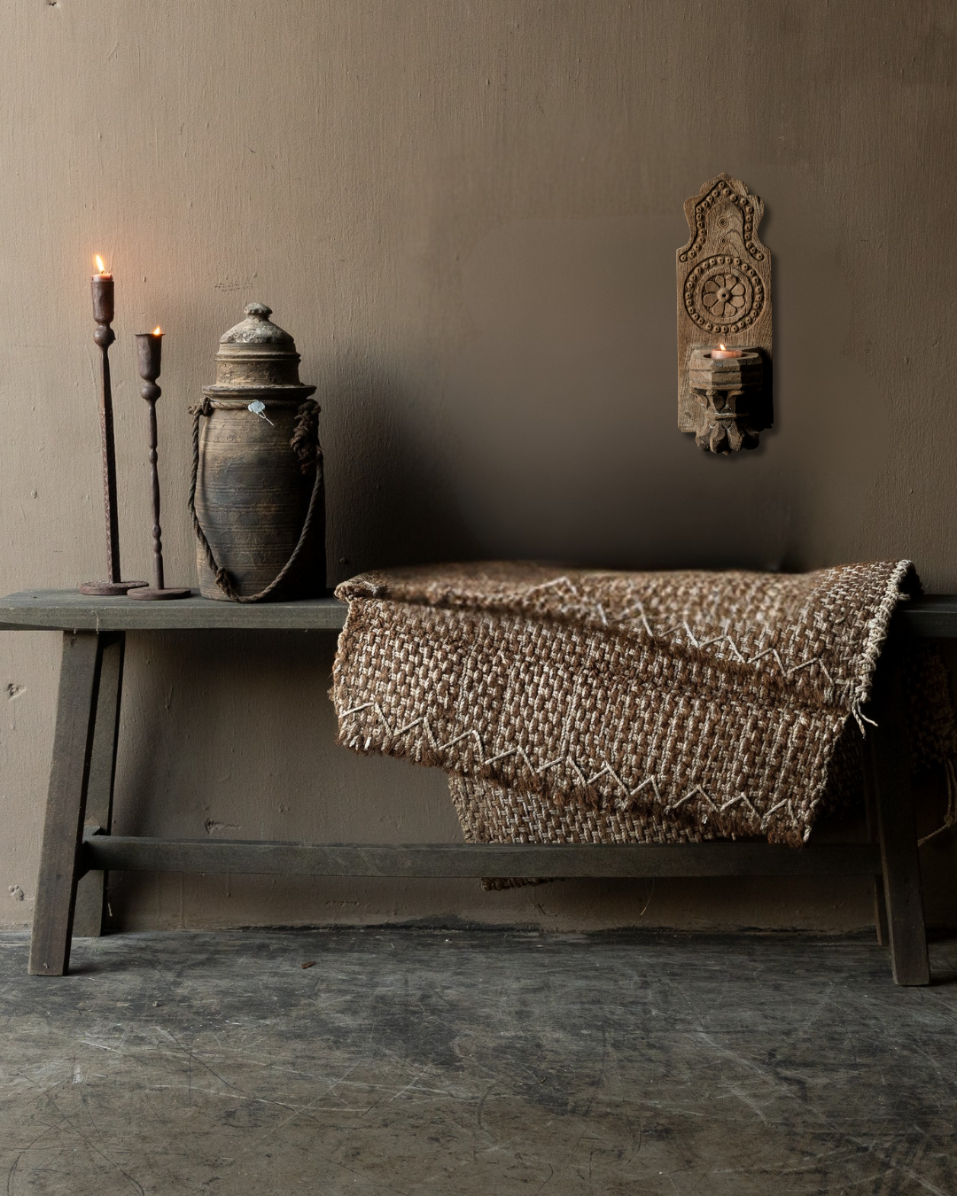 Unique wooden wall candlestick – hand-carved India-1