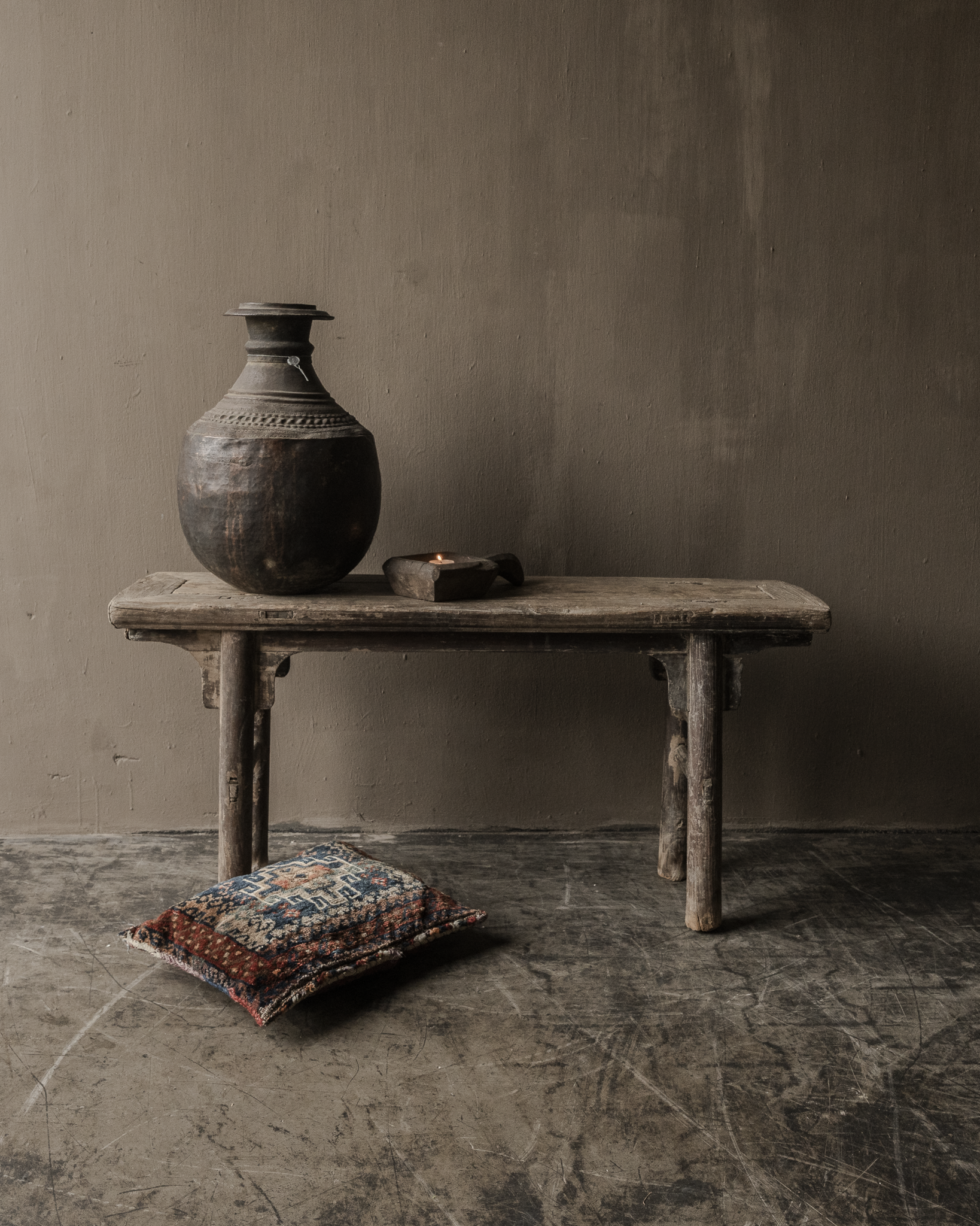 Authentic antique Chinese elmwood wooden bench 105x28xH51cm-1