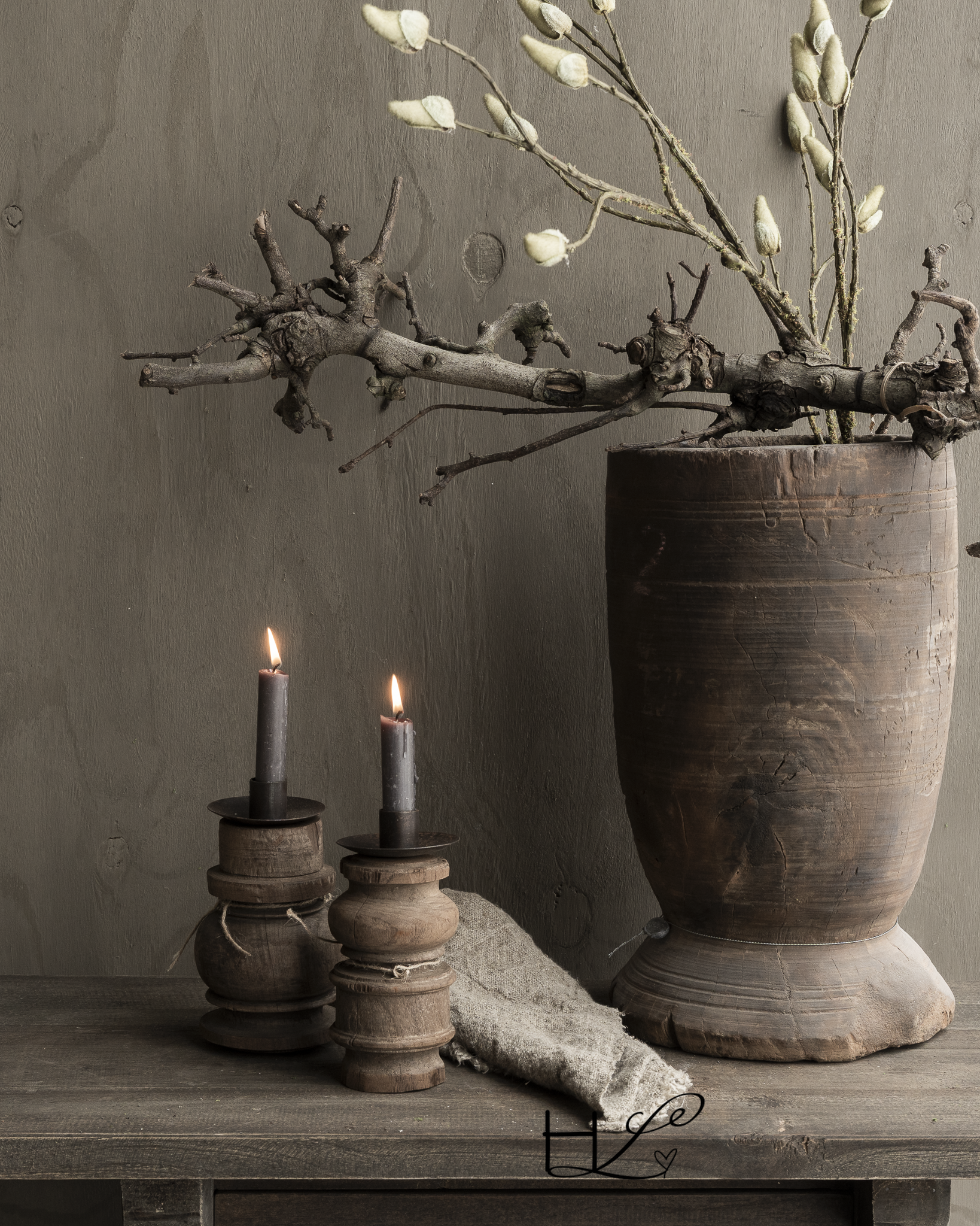 Robuster alter Holzmörser / Topf – HOFFZ-7