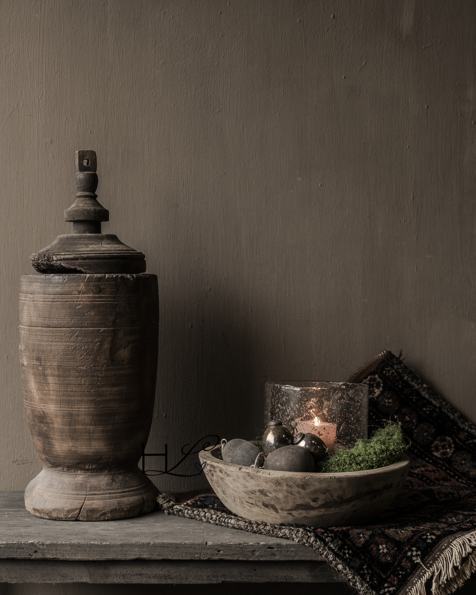 Originele Uniek Oude houten Hoffz Nepalese Kruik /Pot met deksel-10