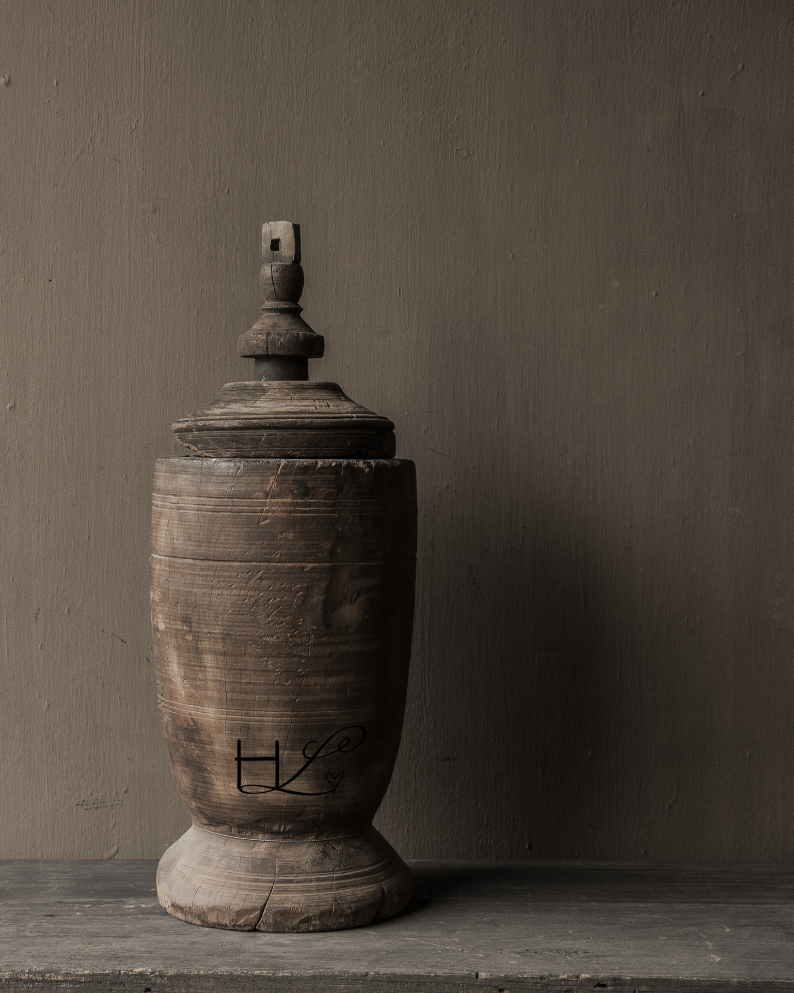 Originele Uniek Oude houten Hoffz Nepalese Kruik /Pot met deksel-2