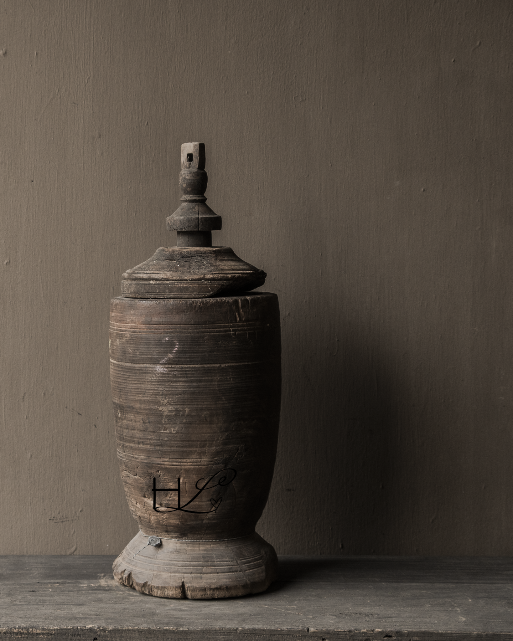 Originele Uniek Oude houten Hoffz Nepalese Kruik /Pot met deksel-4