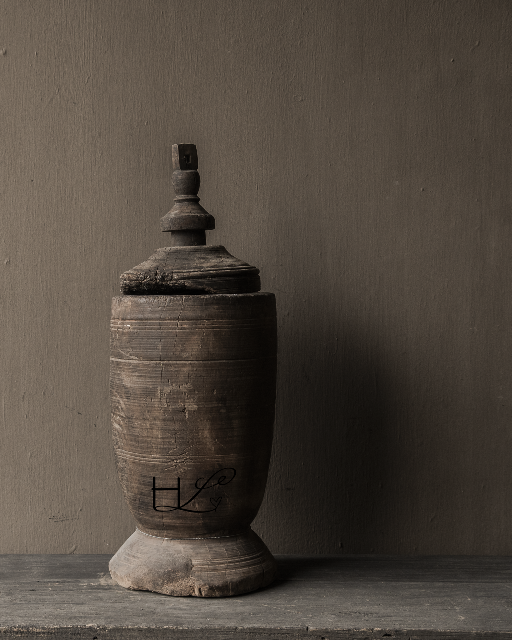 Originele Uniek Oude houten Hoffz Nepalese Kruik /Pot met deksel-5