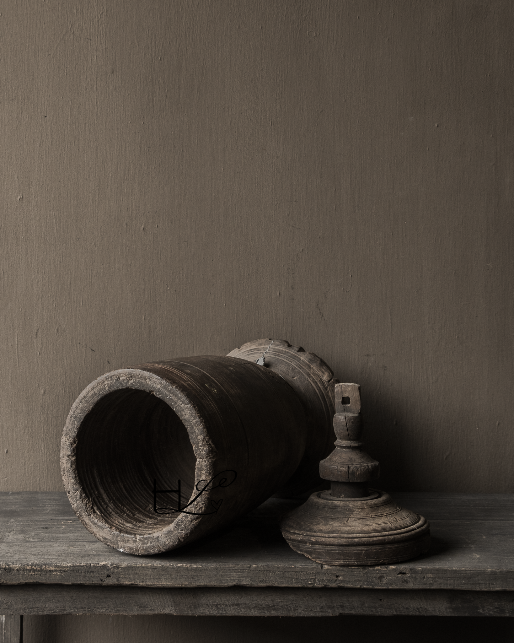 Originele Uniek Oude houten Hoffz Nepalese Kruik /Pot met deksel-7