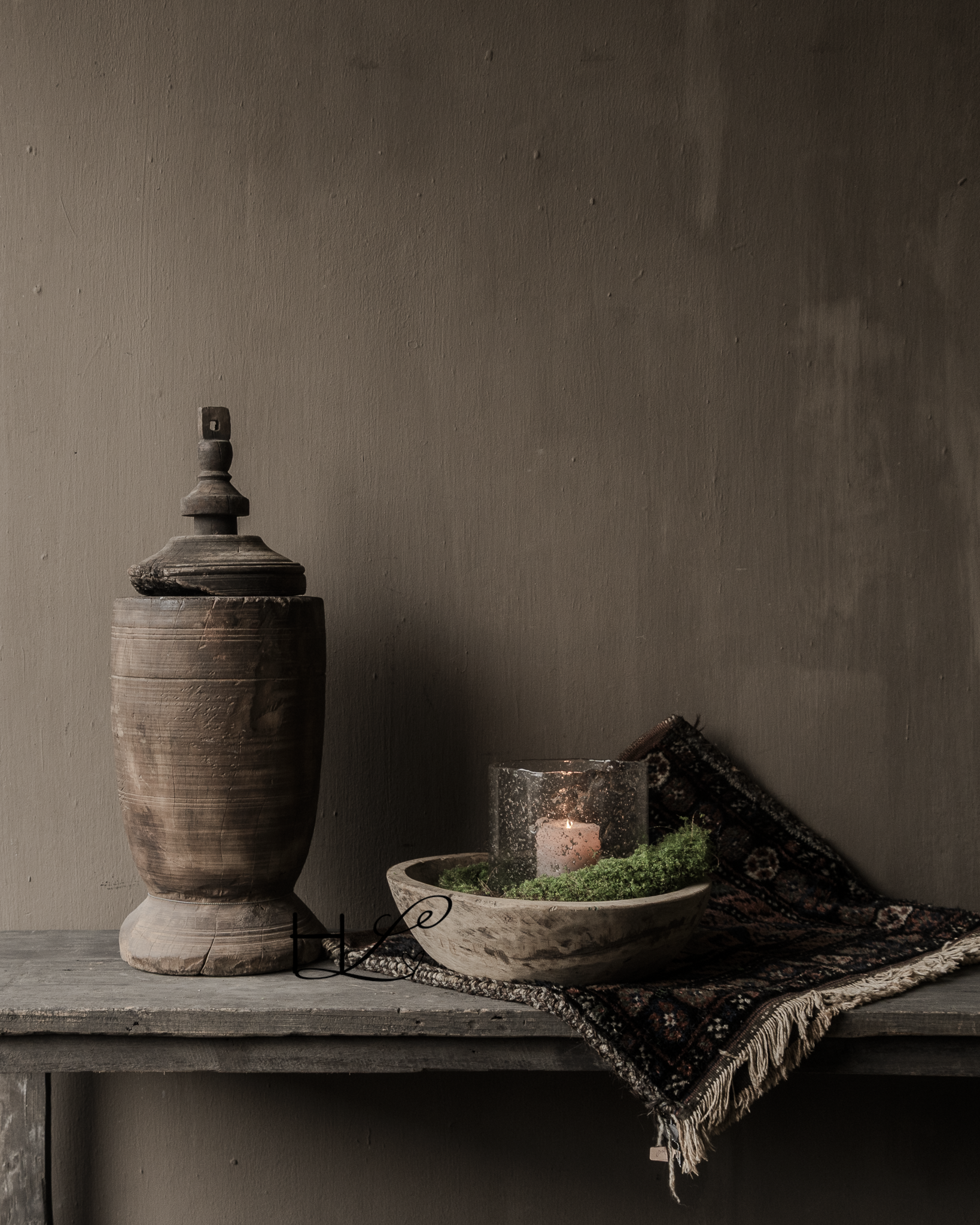 Originele Uniek Oude houten Hoffz Nepalese Kruik /Pot met deksel-8