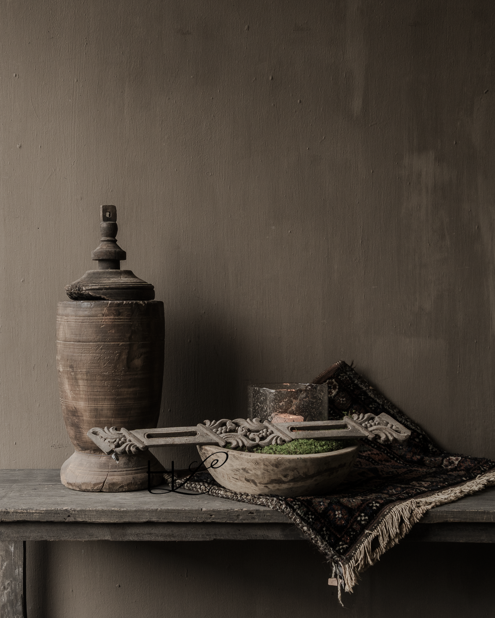 Originele Uniek Oude houten Hoffz Nepalese Kruik /Pot met deksel-9