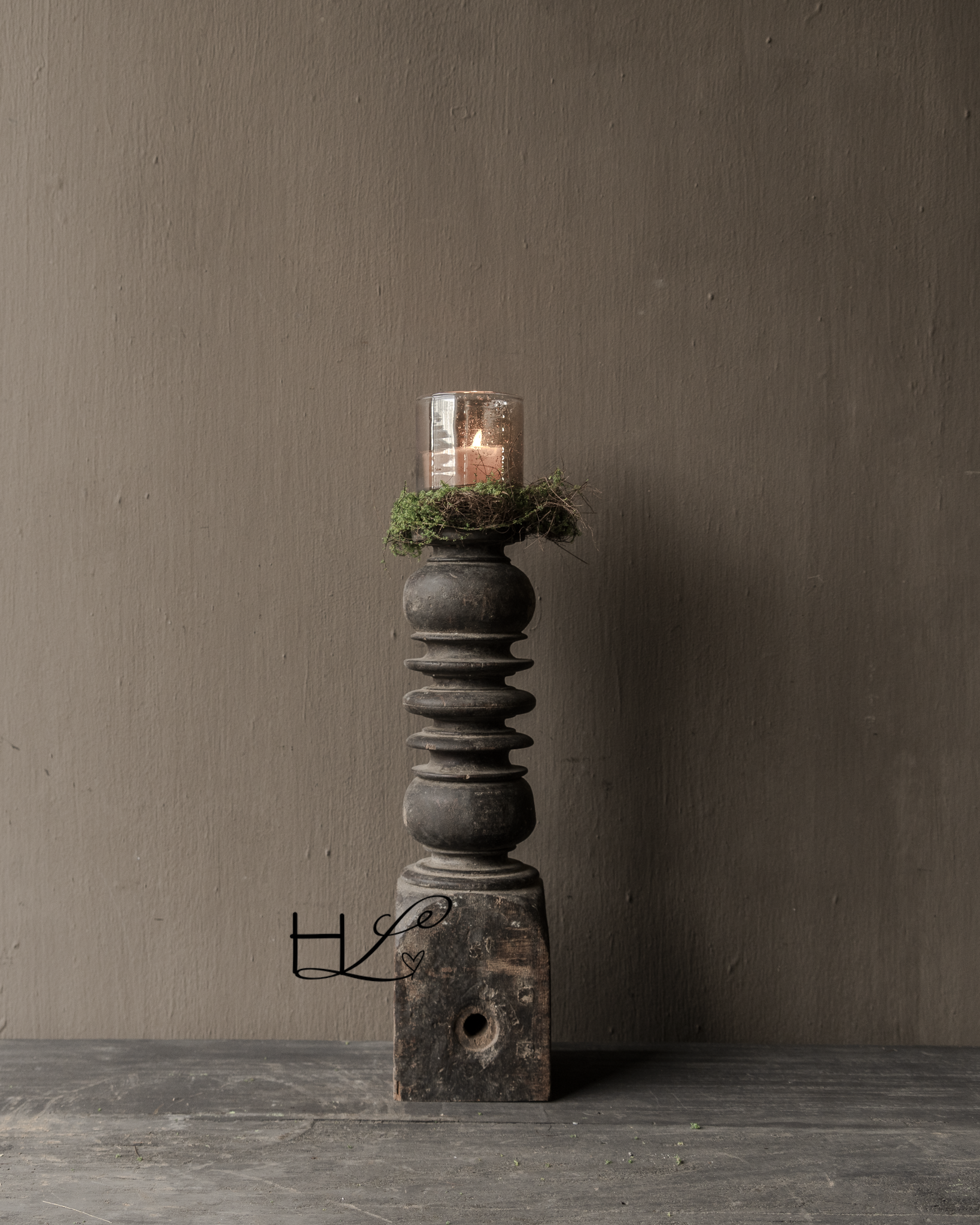 Uniek Houten Oude Baluster kandelaar-2