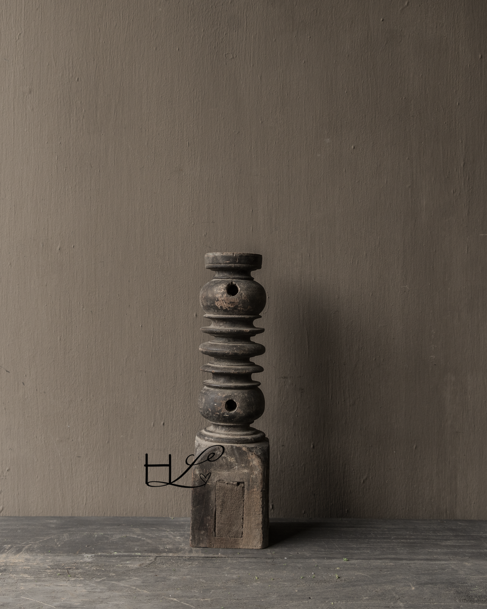 Uniek Houten Oude Baluster kandelaar-4