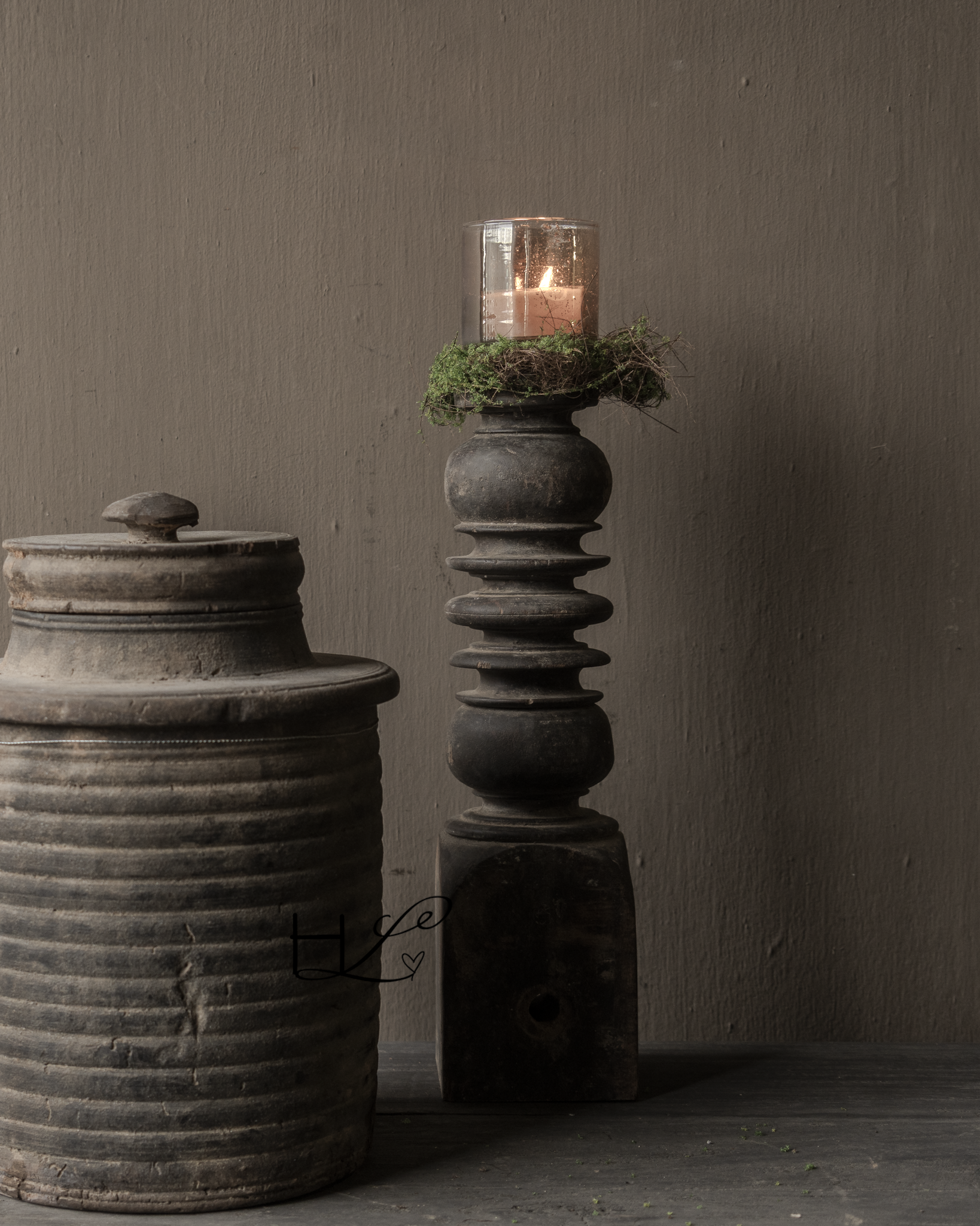 Uniek Houten Oude Baluster kandelaar-1