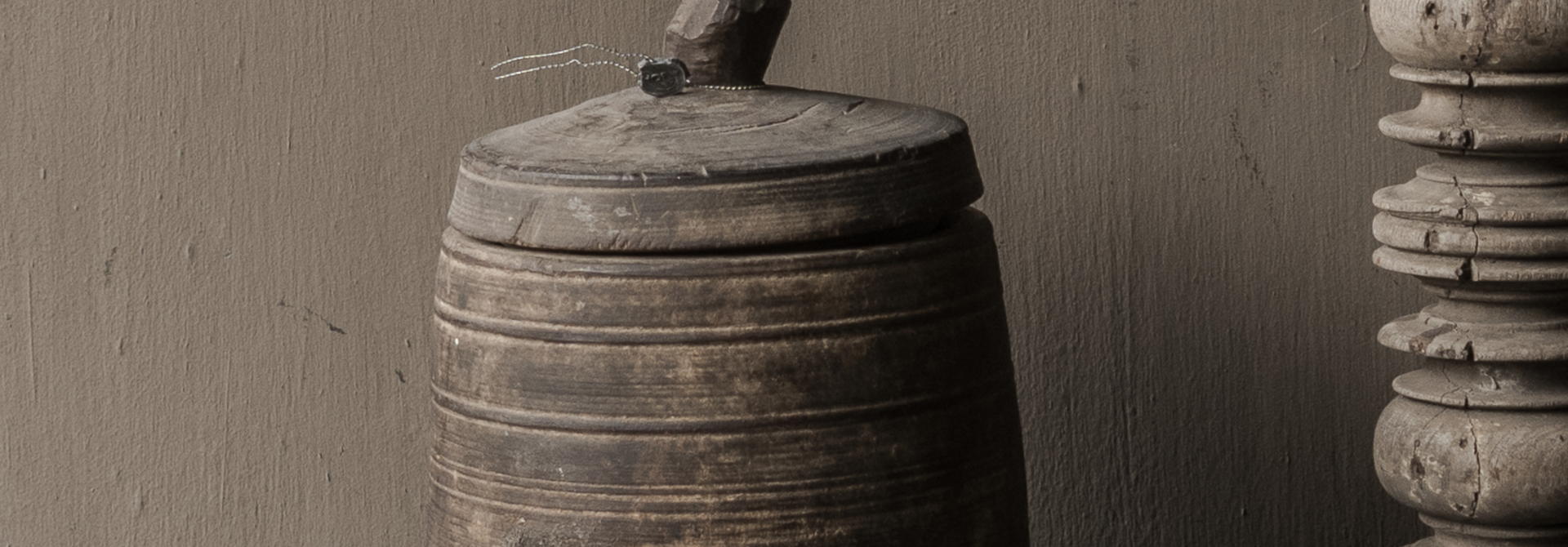 Original Unique Old Wooden Hoffz Nepalese Jar/Pot with Lid