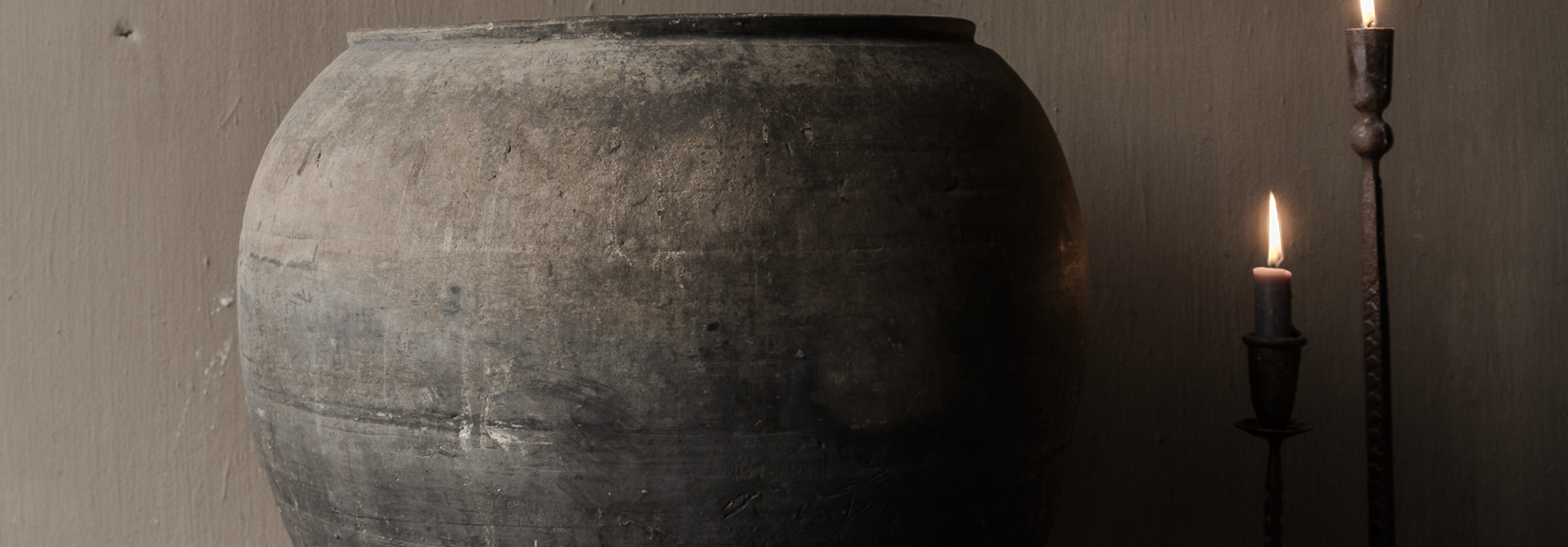 Uniek Oud aardewerk Kruik / Pot Bruin/grijs