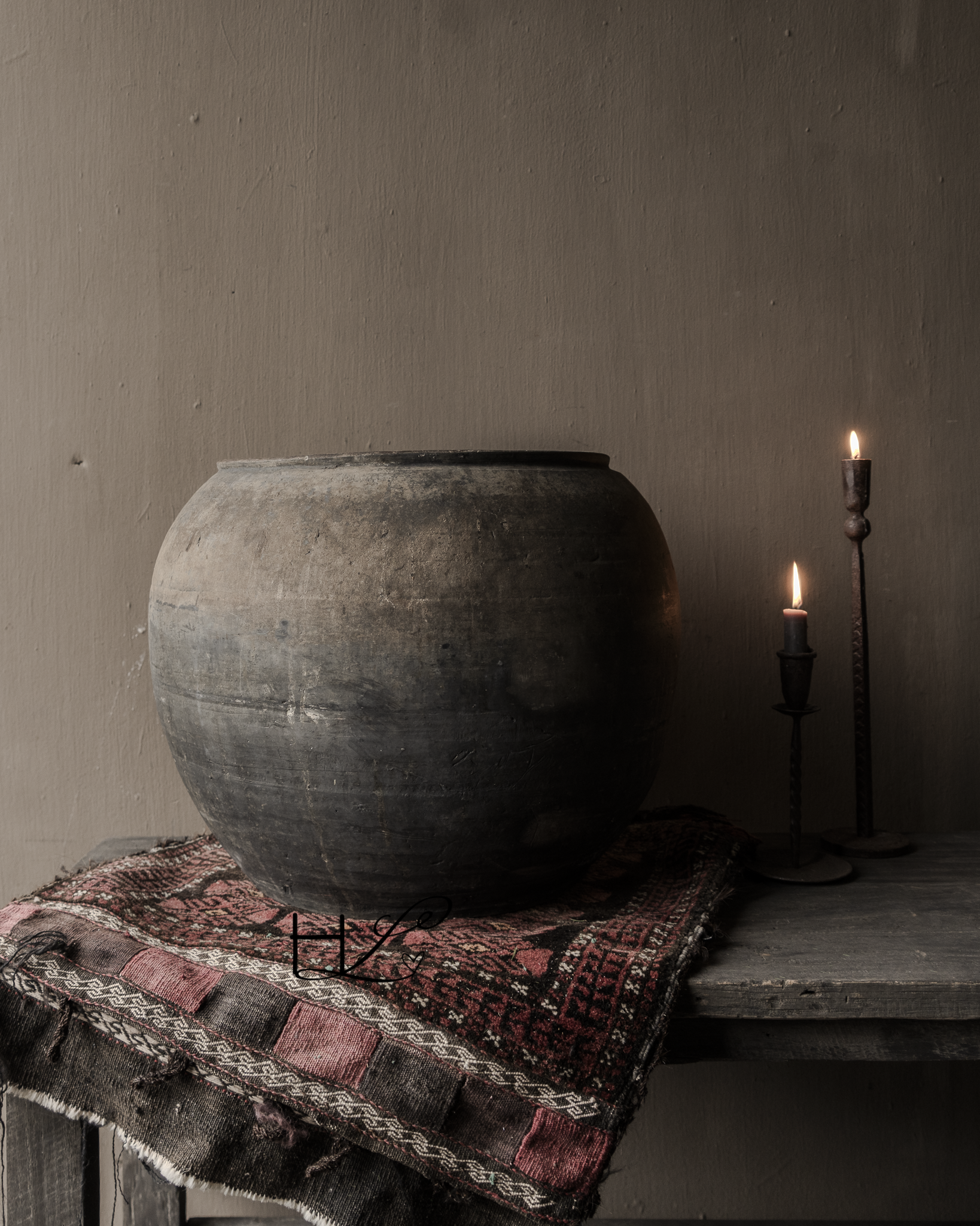 Uniek Oud aardewerk Kruik / Pot Bruin/grijs-1