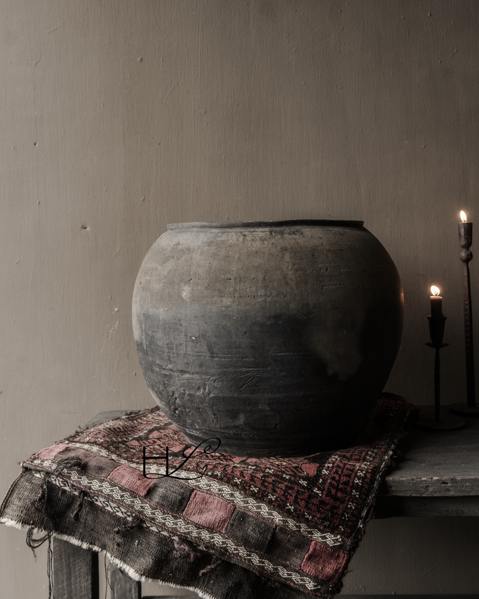 Uniek Oud aardewerk Kruik / Pot Bruin/grijs-2