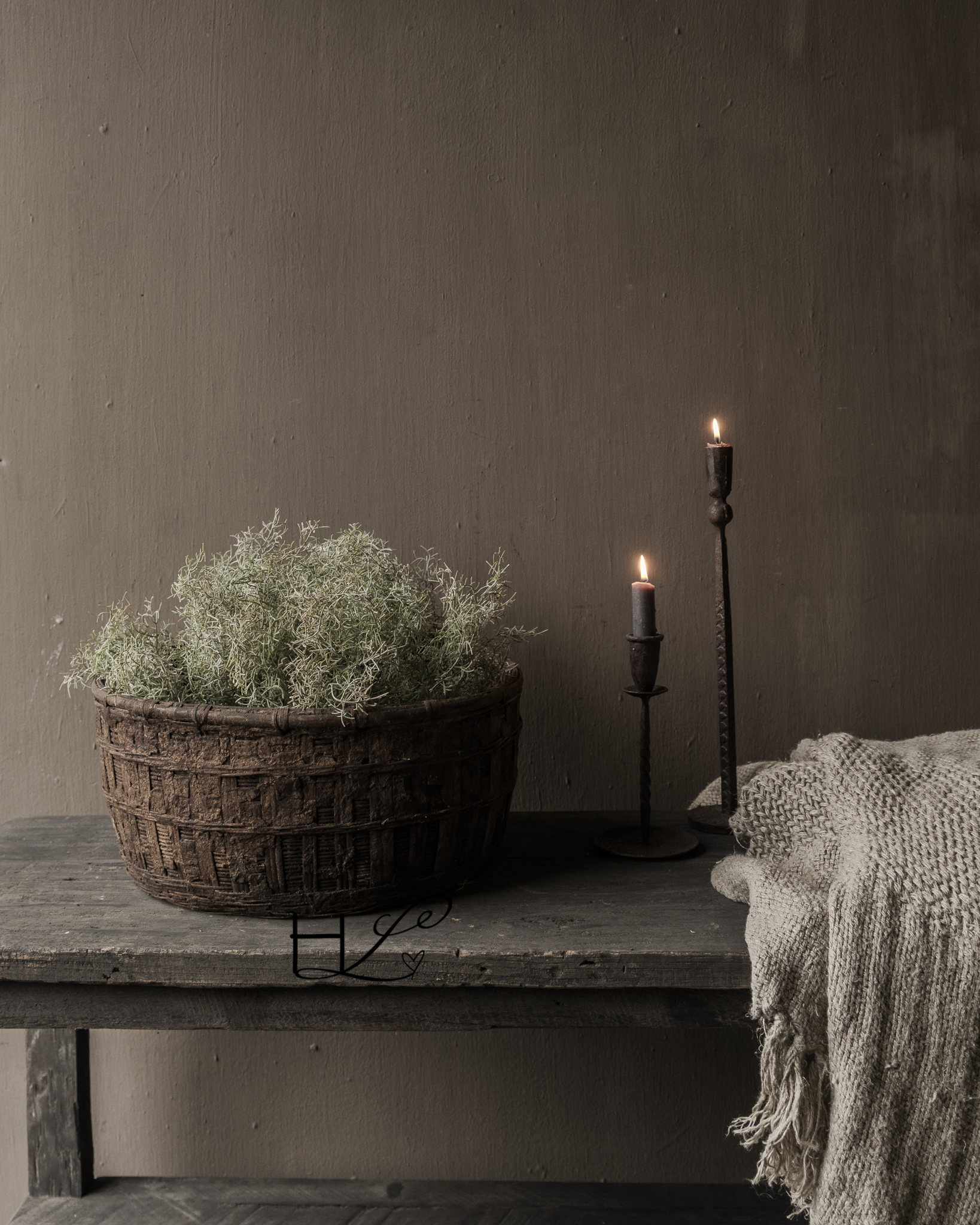 Origineel vintage ratan rieten leem mand-1