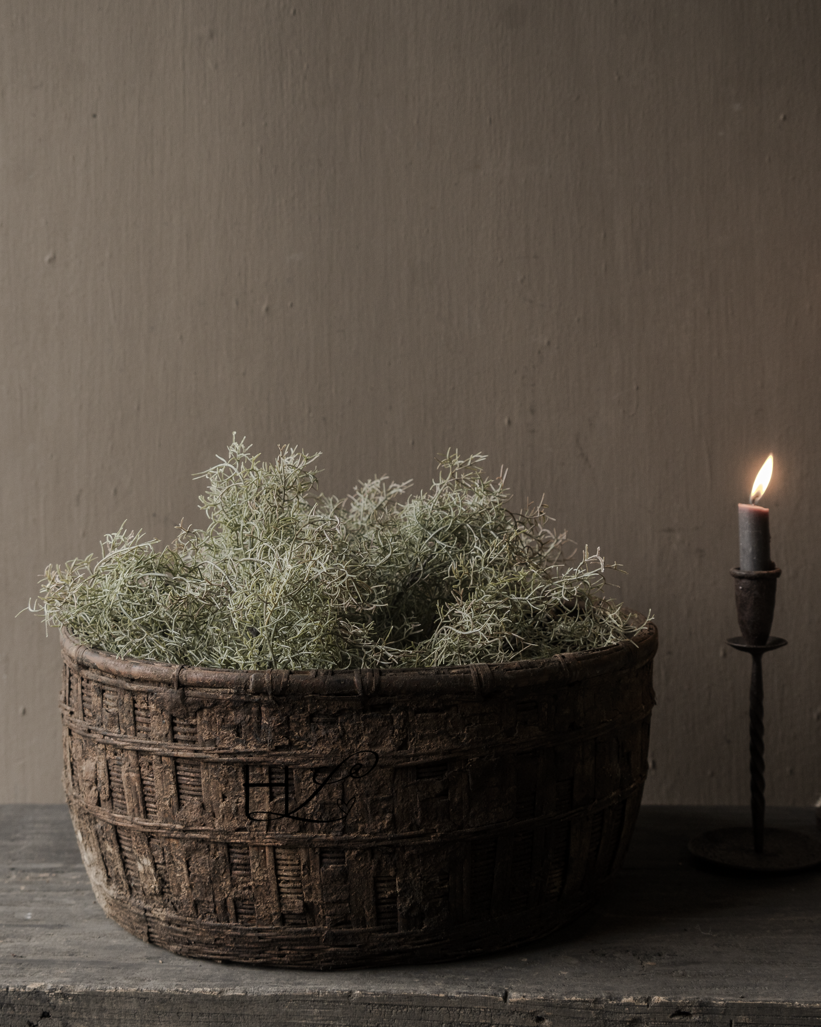 Origineel vintage ratan rieten leem mand-3