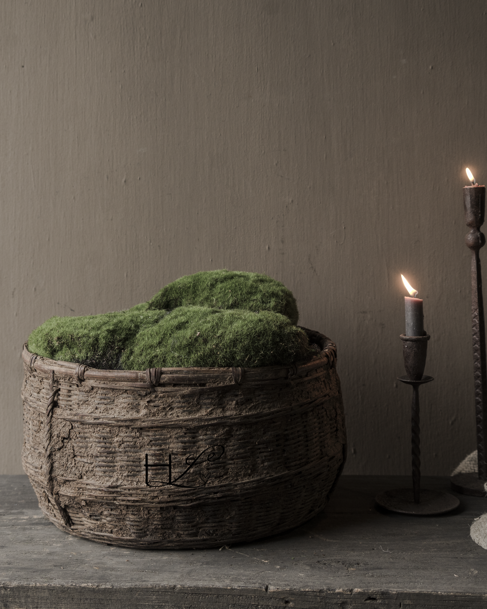 Origineel vintage ratan rieten leem mand-4