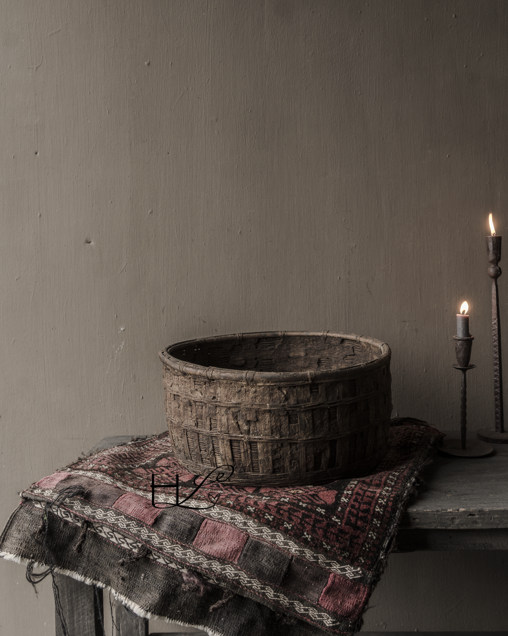 Origineel vintage ratan rieten leem mand-5